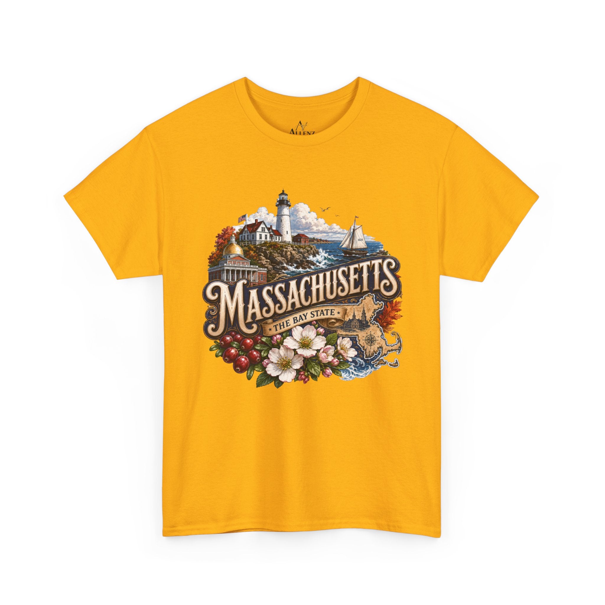 Unisex Heavy Cotton Tee ⚓ Massachusetts – Historic Coastal Pride