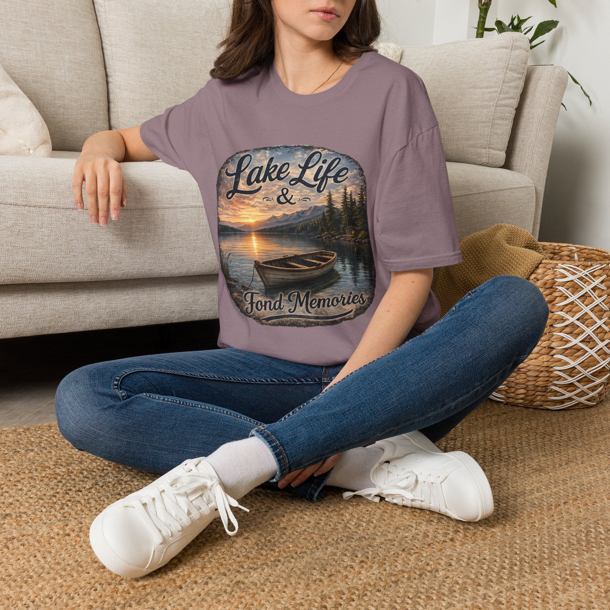 Lake Life T-Shirt — Scenic Sunrise Boat 'Lake Life & Fond Memories'