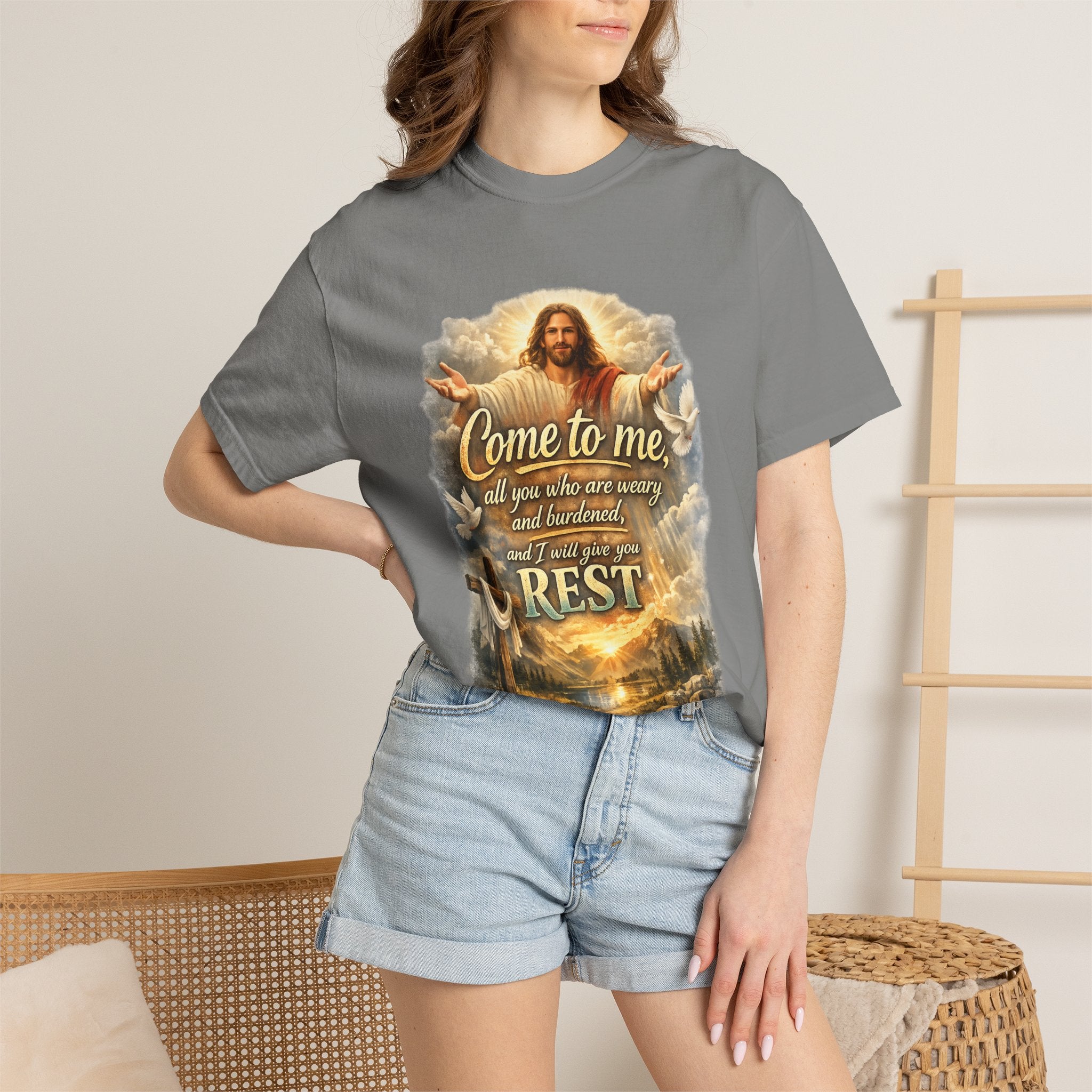 Come to Me Christian T-Shirt — "Come to me... and I will give you REST" Religious Faith Tee