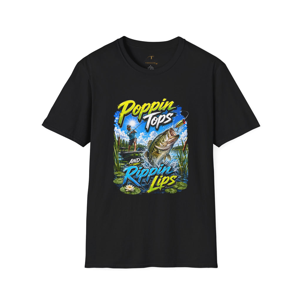Poppin Tops Rippin Lips Fishing Shirt Unisex Softstyle T-Shirt