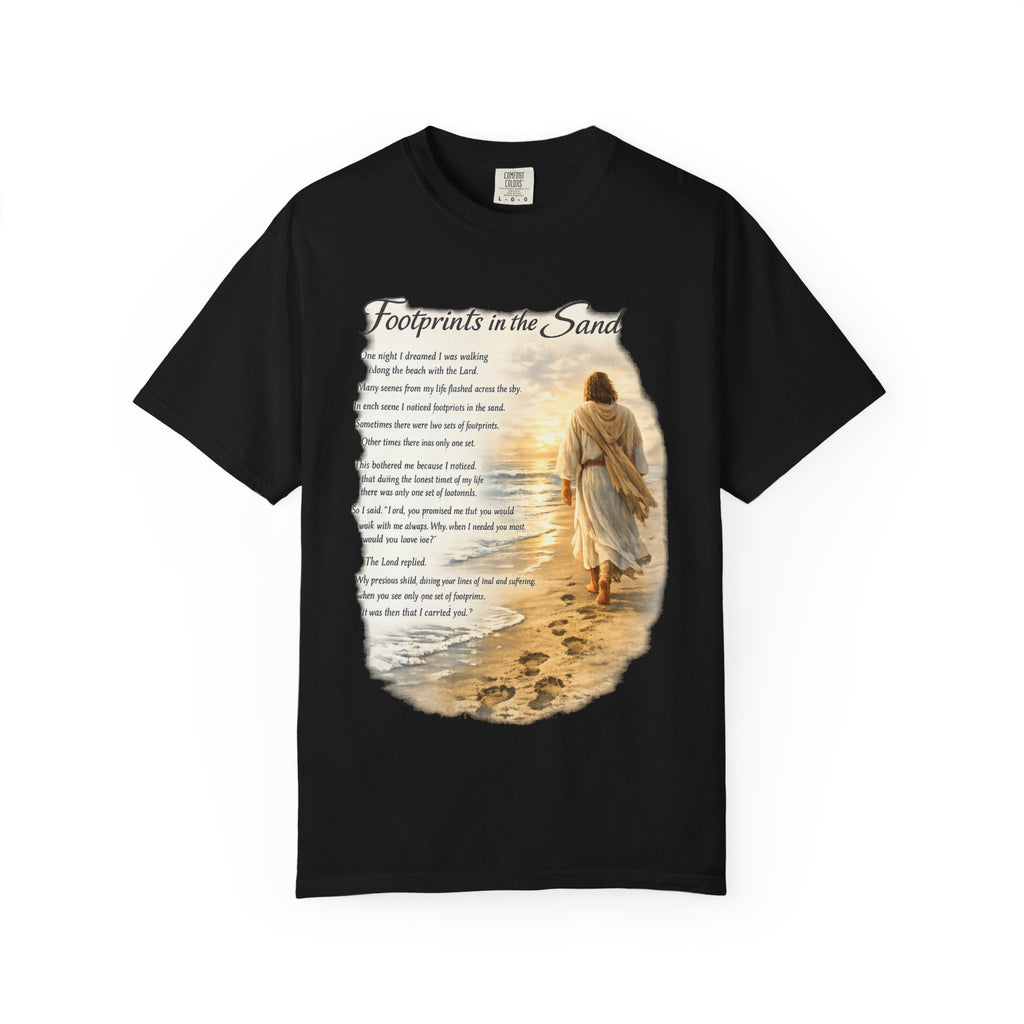 Footprints in the Sand Christian T-Shirt – Inspirational Jesus Poem Tee