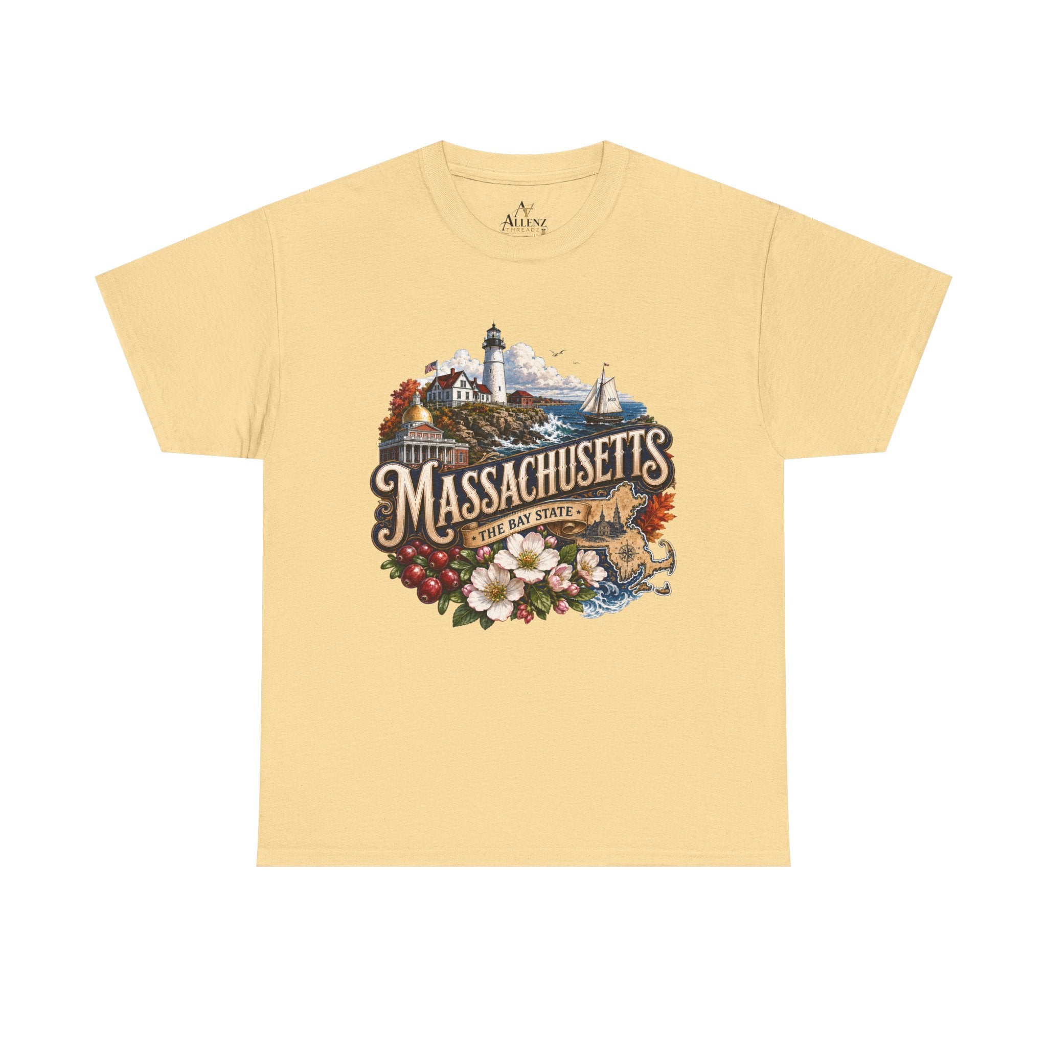 Unisex Heavy Cotton Tee ⚓ Massachusetts – Historic Coastal Pride