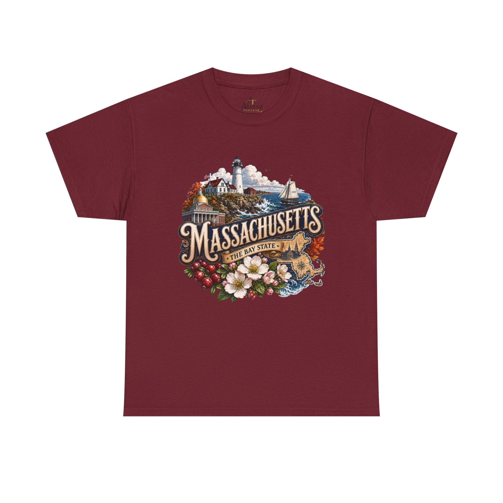 Unisex Heavy Cotton Tee ⚓ Massachusetts – Historic Coastal Pride