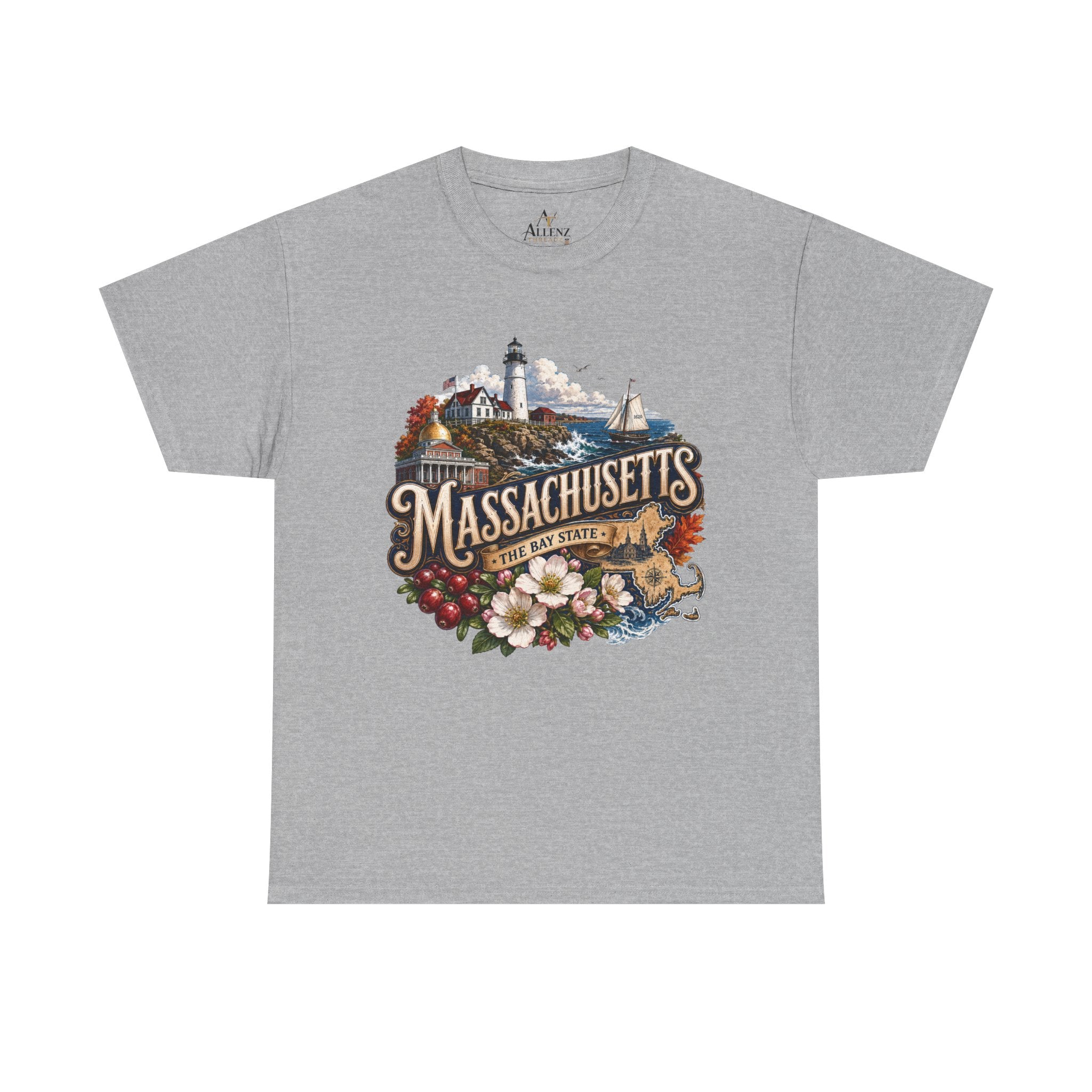 Unisex Heavy Cotton Tee ⚓ Massachusetts – Historic Coastal Pride