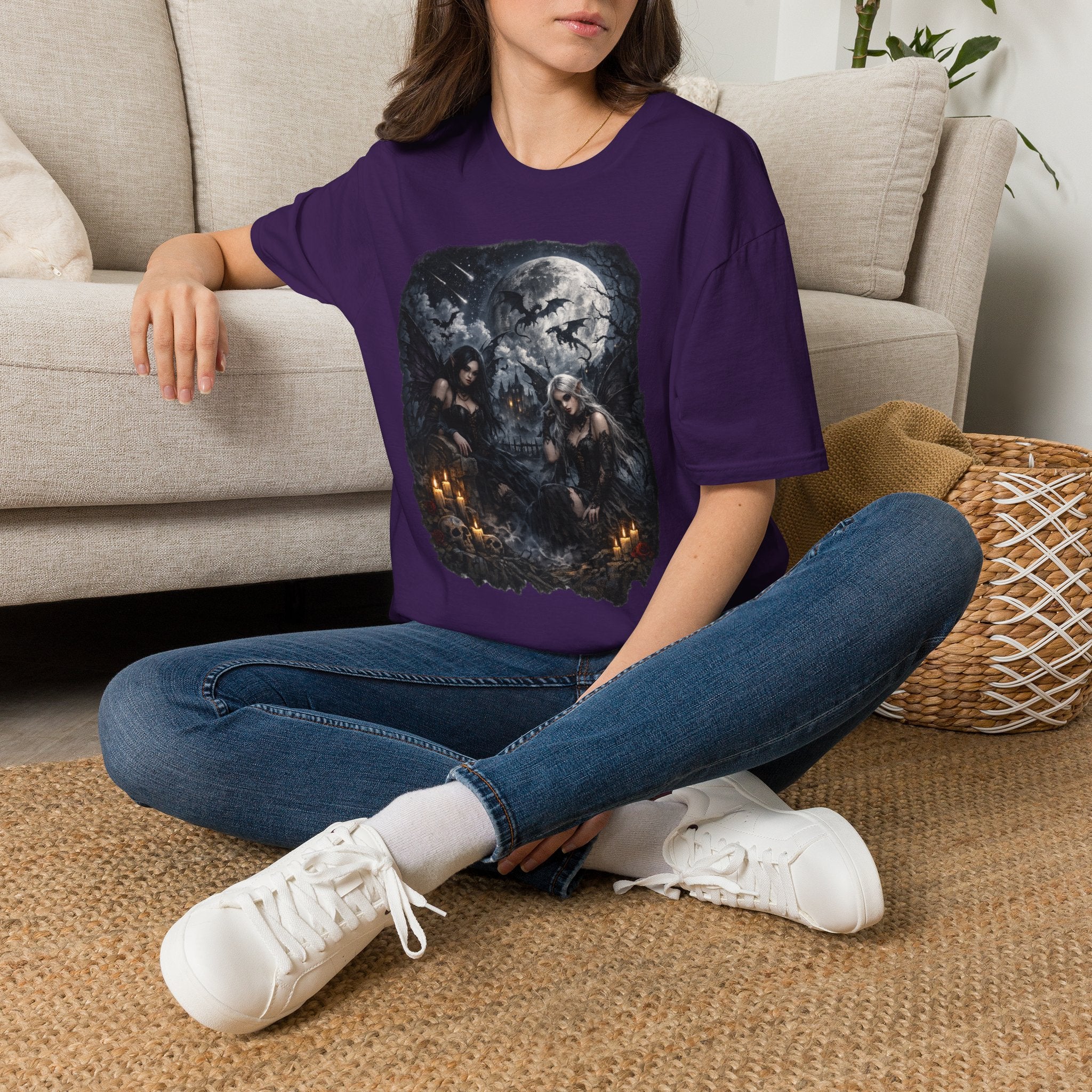 Fantasy Moonlit Wolves T-Shirt — Gothic Werewolf Night Scene