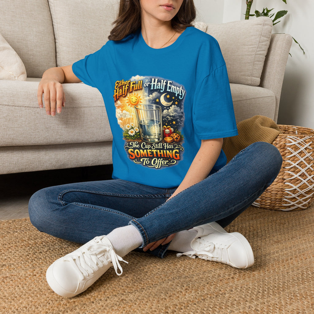 Glass Half Full or Half Empty T-Shirt — Inspirational Day & Night Positive Quote Tee