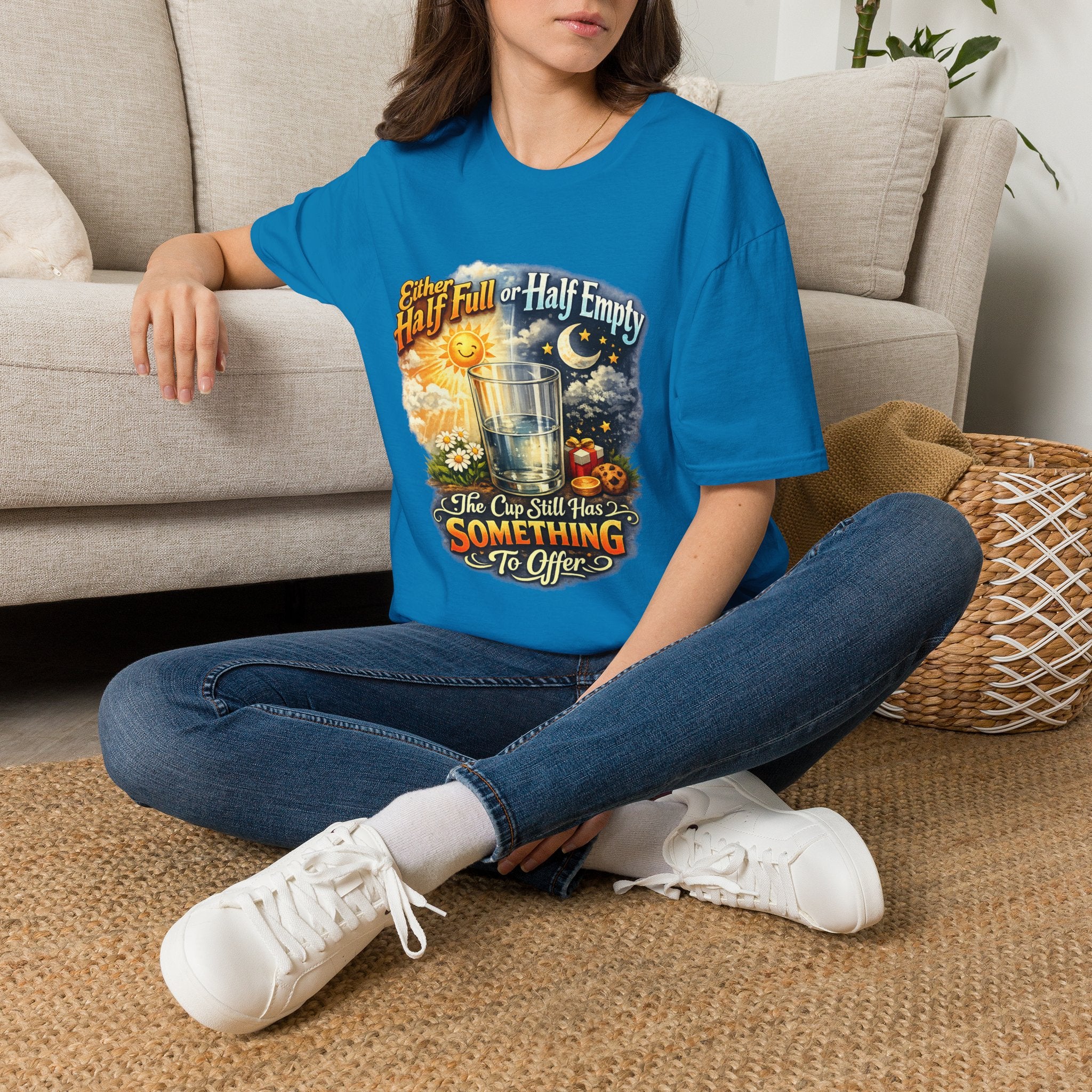Glass Half Full or Half Empty T-Shirt — Inspirational Day & Night Positive Quote Tee