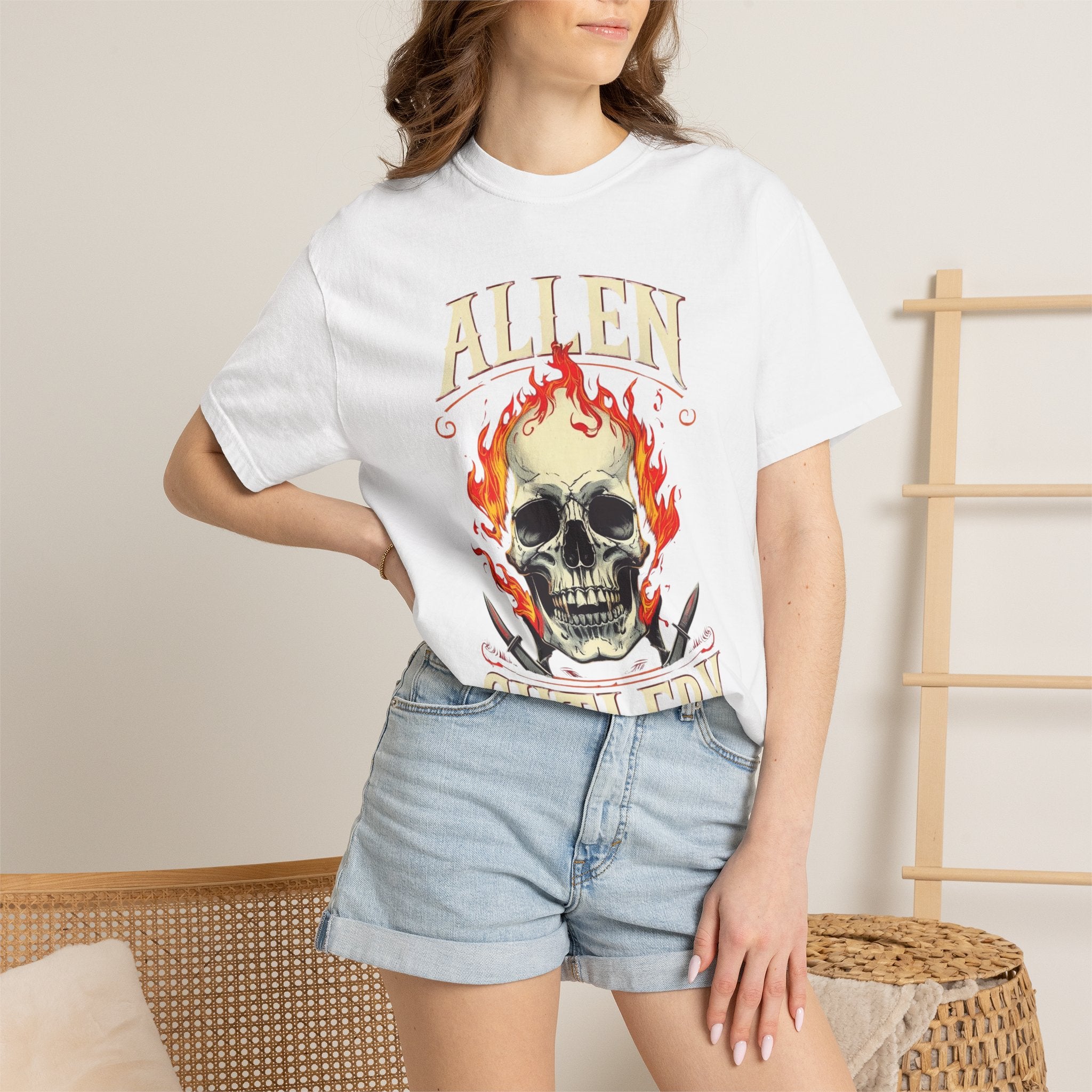 Skull and Flames Cutlery T-Shirt — Allen Cutlery Graphic Tee