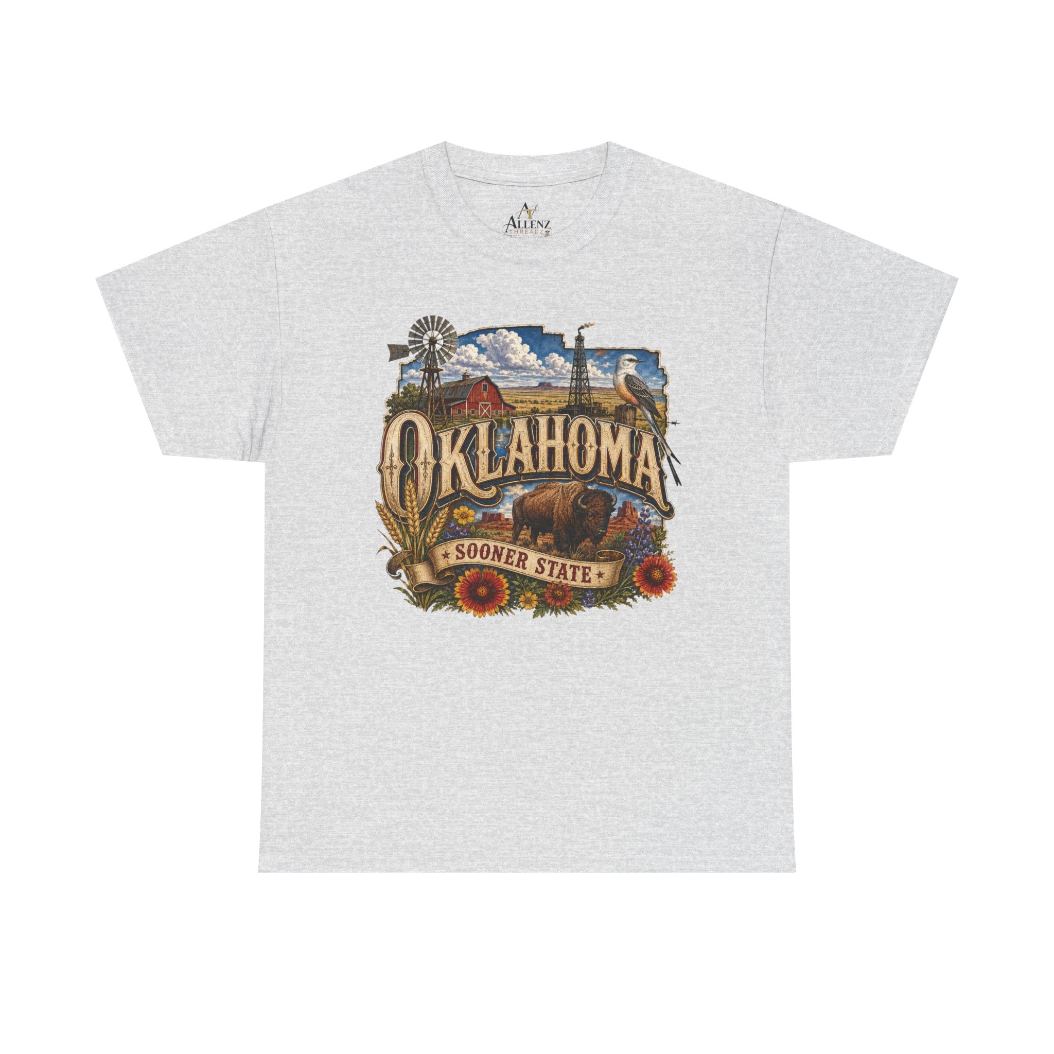 Unisex Heavy Cotton Tee🌾 Oklahoma – Proud Spirit of the Sooner State 🦬🌻