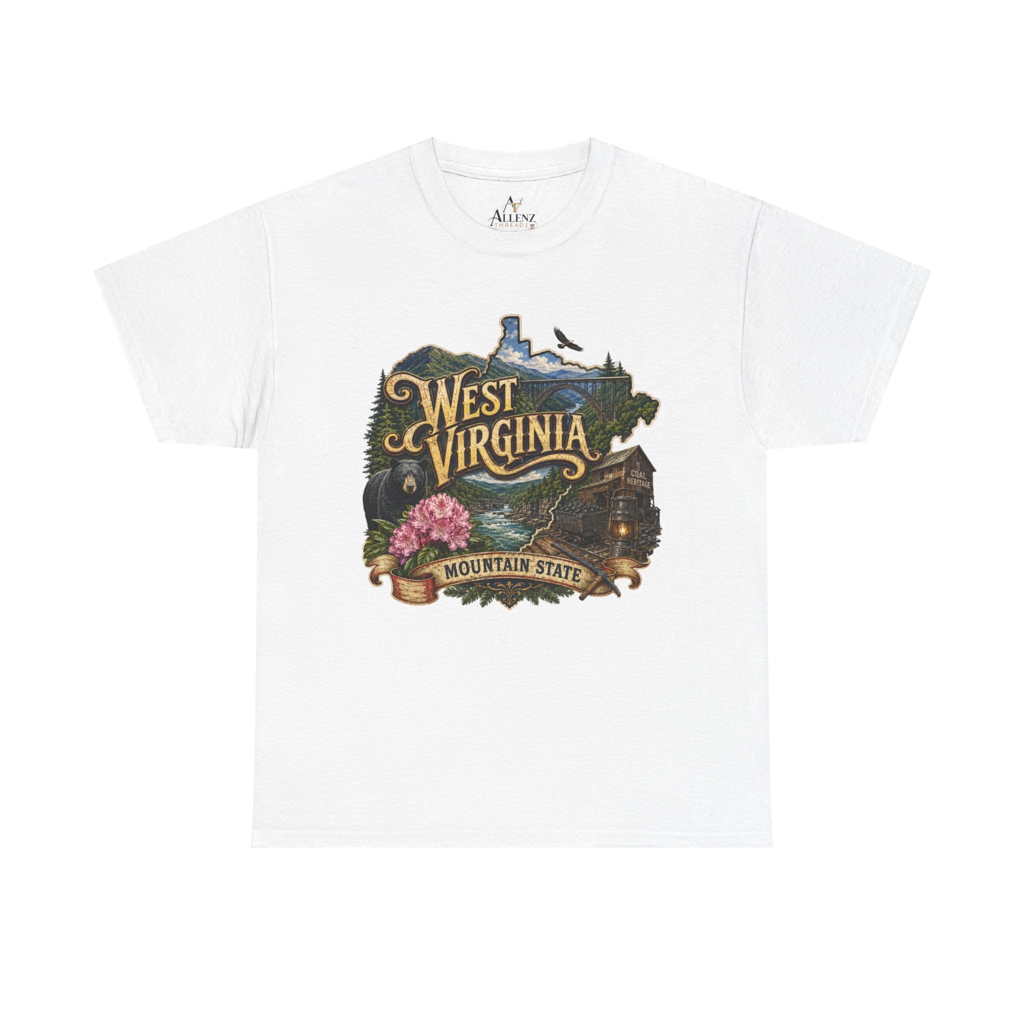 Unisex Heavy Cotton Tee🏔️🖤 West Virginia – Wild and Wonderful Mountain State ⛏️🐻