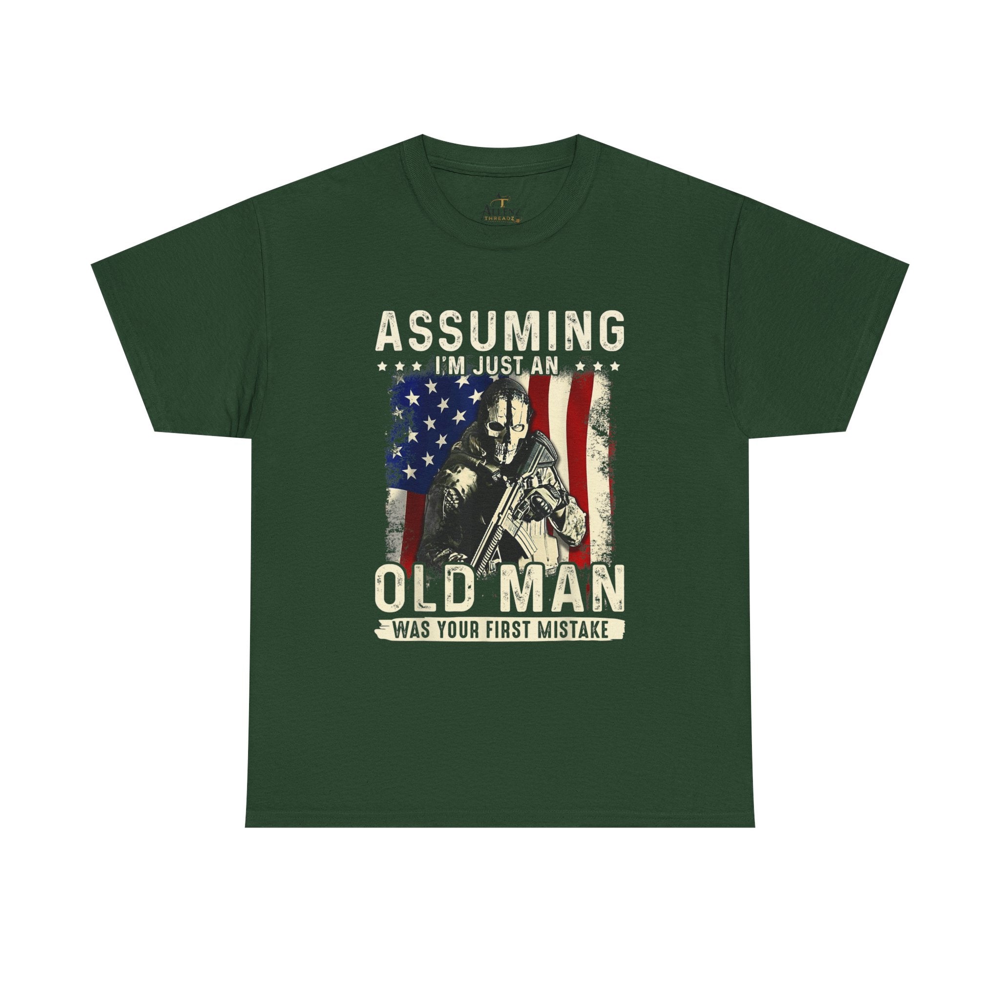Unisex Heavy Cotton Tee  “Assuming I’m Just an Old Man Was Your First Mistake” Veteran T-Shirt