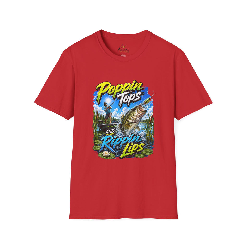 Poppin Tops Rippin Lips Fishing Shirt Unisex Softstyle T-Shirt