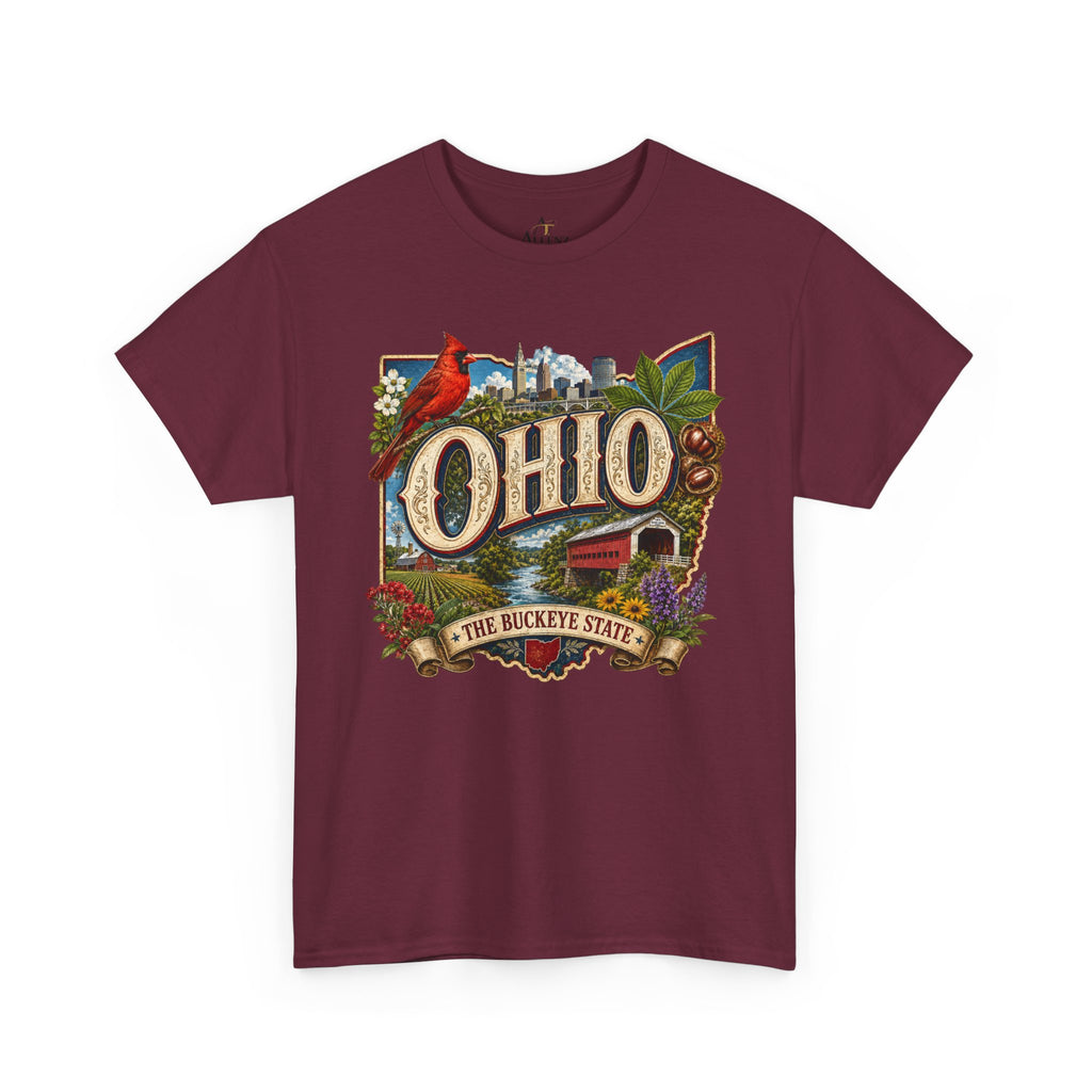 Unisex Heavy Cotton Tee🍂 Ohio – The Heart of the Buckeye State 🌰🌾