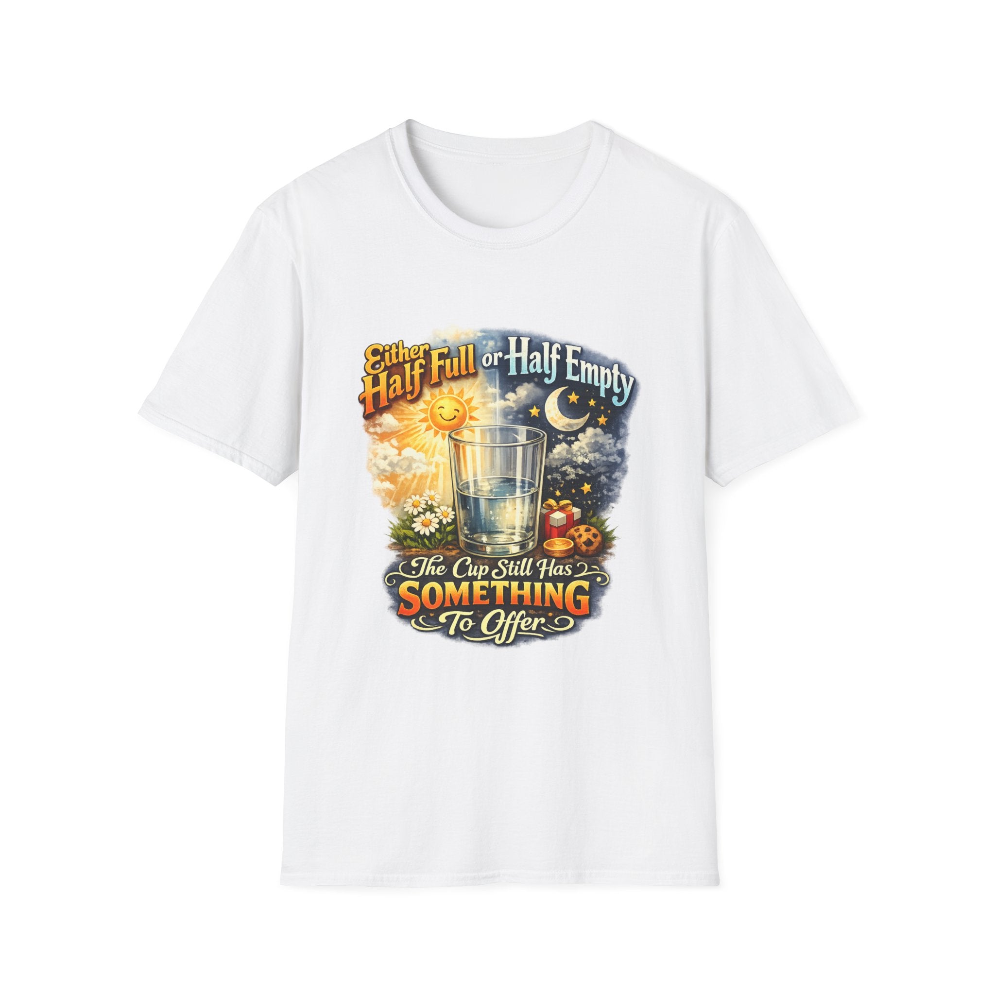 Glass Half Full or Half Empty T-Shirt — Inspirational Day & Night Positive Quote Tee