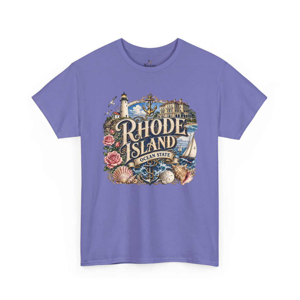 Unisex Heavy Cotton Tee⚓ Rhode Island – Coastal Charm of the Ocean State 🌊🏖️