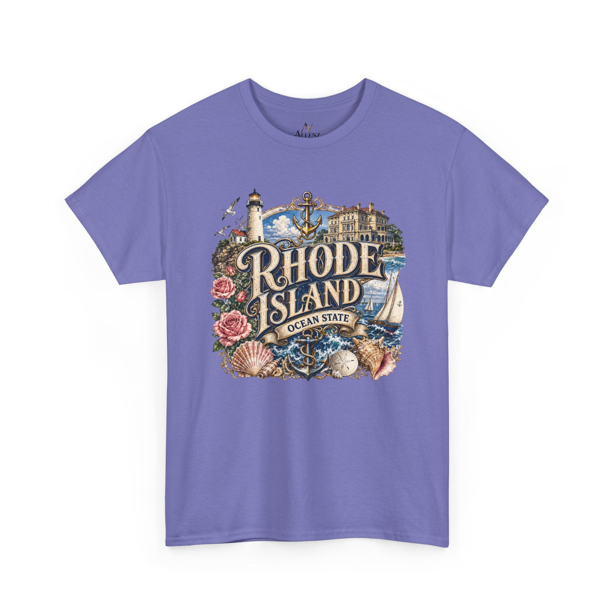 Unisex Heavy Cotton Tee⚓ Rhode Island – Coastal Charm of the Ocean State 🌊🏖️