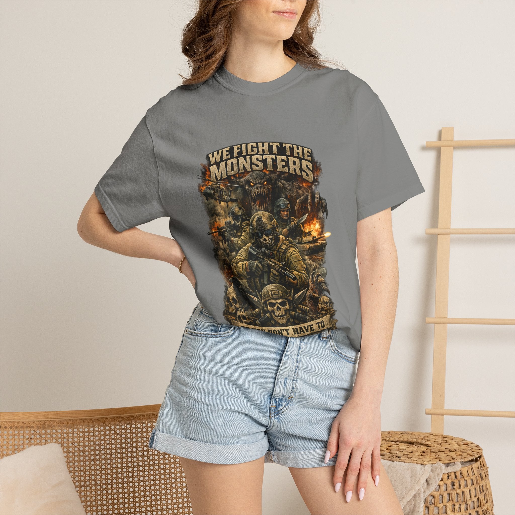 We Fight the Monsters Graphic T-Shirt — Military Fantasy Combat Design