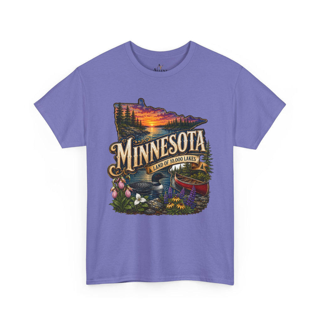 Unisex Heavy Cotton Tee🌲 Minnesota – Land of 10,000 Lakes Adventure 🌲