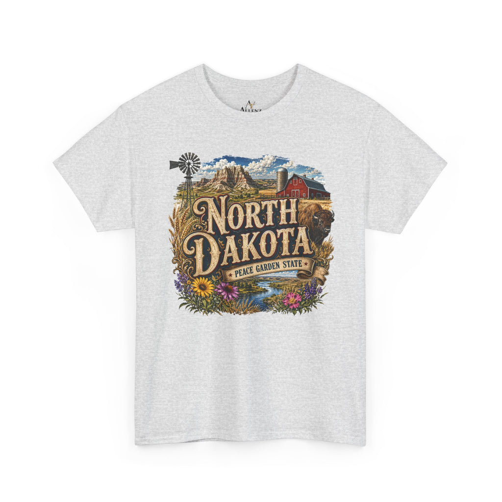 Unisex Heavy Cotton Tee🌾 North Dakota – Wide Open Beauty and Prairie Pride 🦬🌻