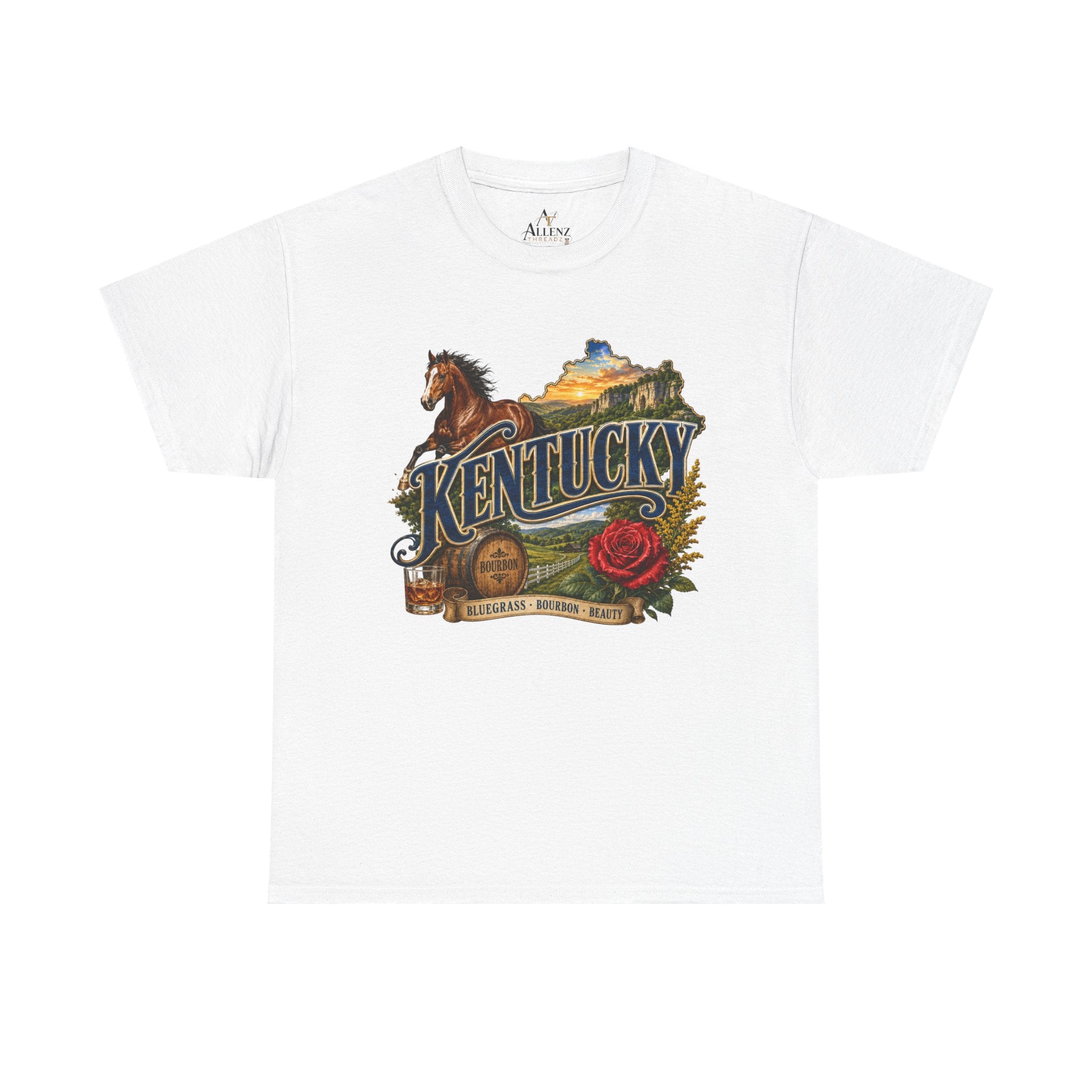 Unisex Heavy Cotton Tee 🐎 Kentucky – Bluegrass, Bourbon and Southern Beauty 🐎