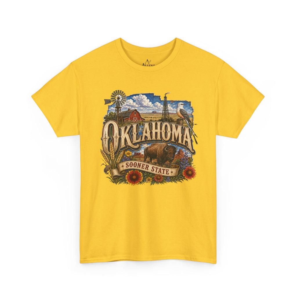 Unisex Heavy Cotton Tee🌾 Oklahoma – Proud Spirit of the Sooner State 🦬🌻