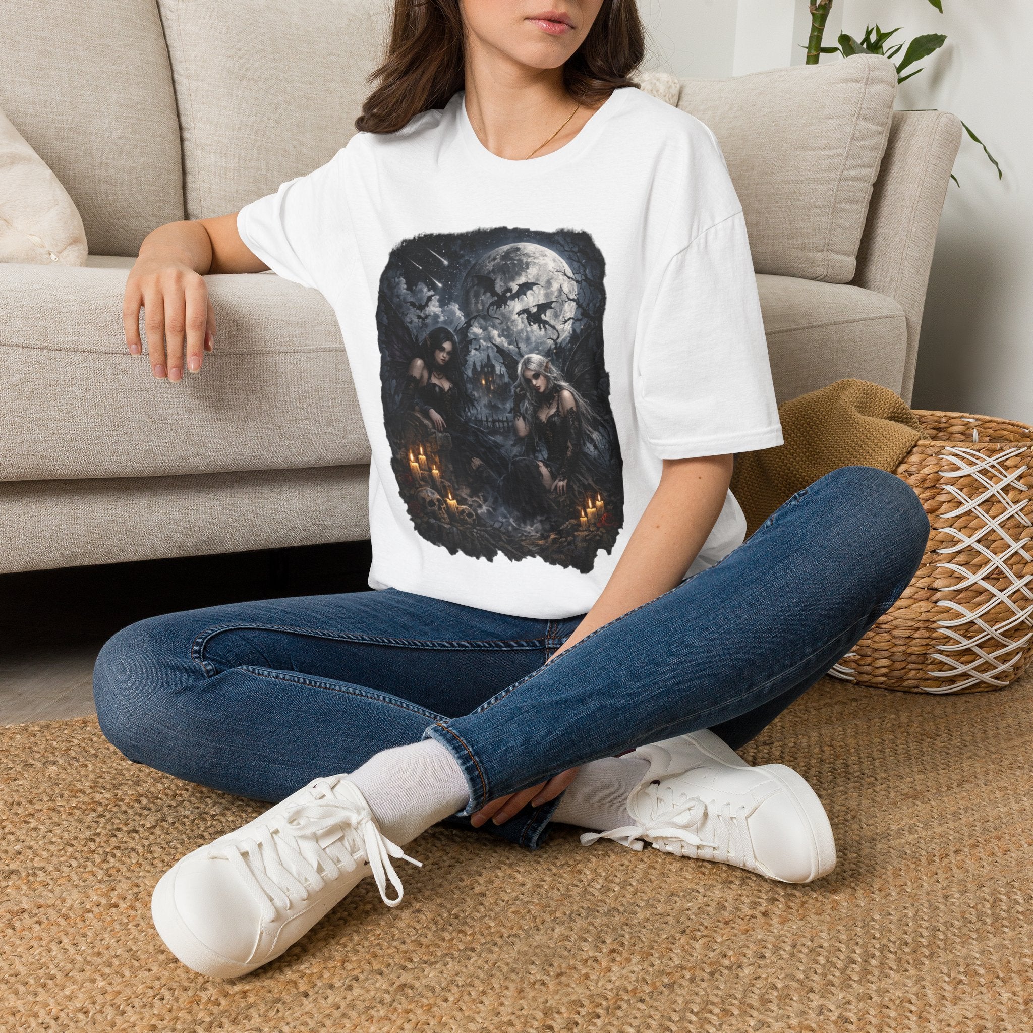 Fantasy Moonlit Wolves T-Shirt — Gothic Werewolf Night Scene