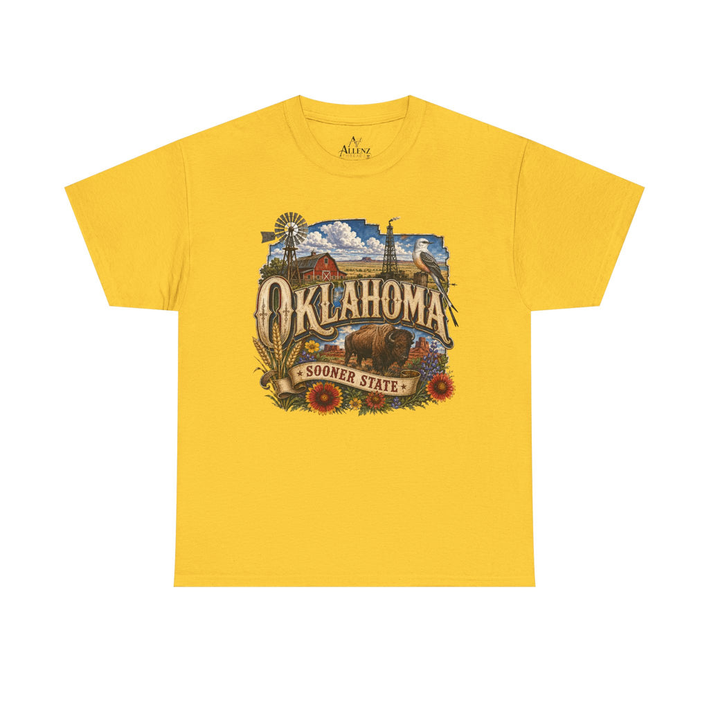 Unisex Heavy Cotton Tee🌾 Oklahoma – Proud Spirit of the Sooner State 🦬🌻