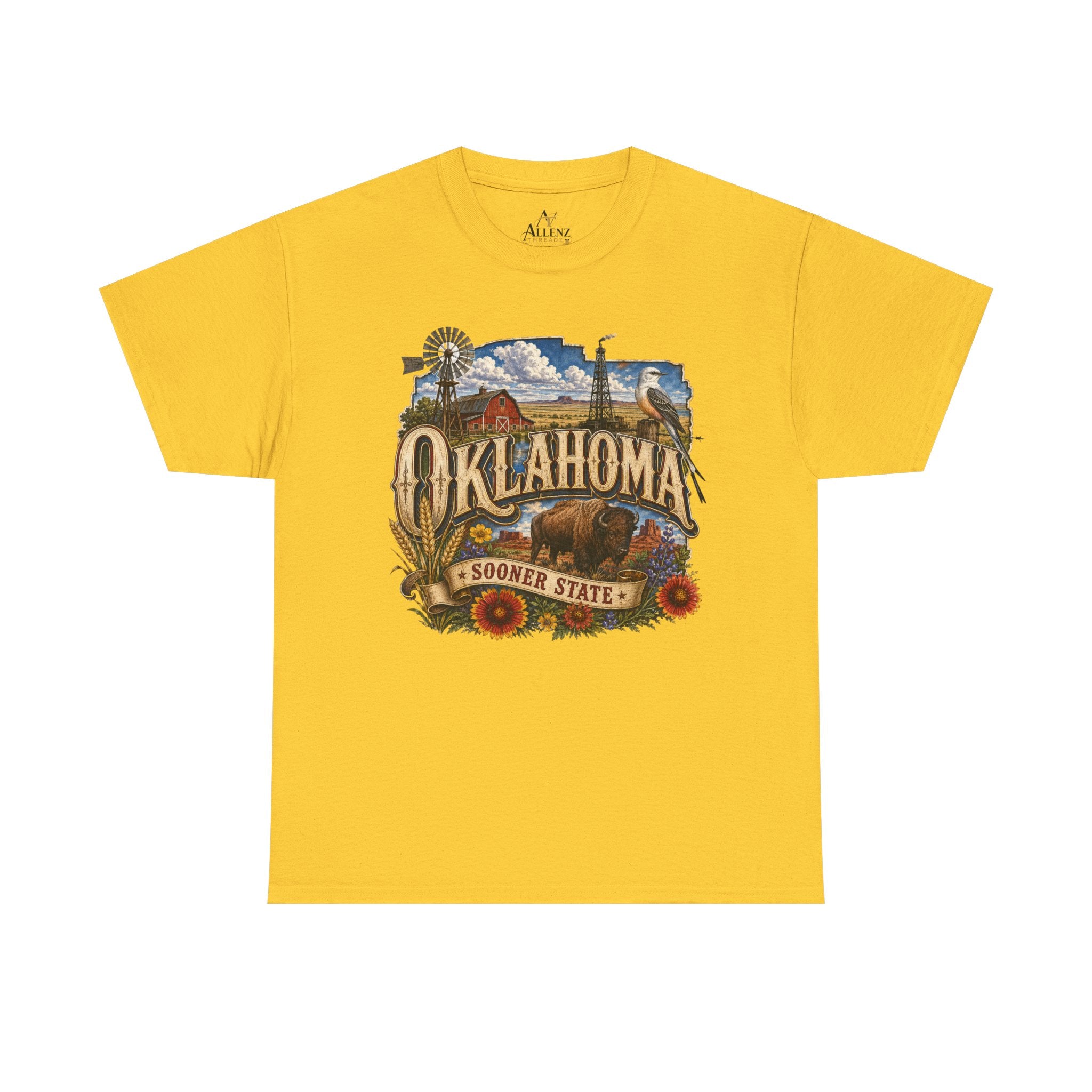 Unisex Heavy Cotton Tee🌾 Oklahoma – Proud Spirit of the Sooner State 🦬🌻