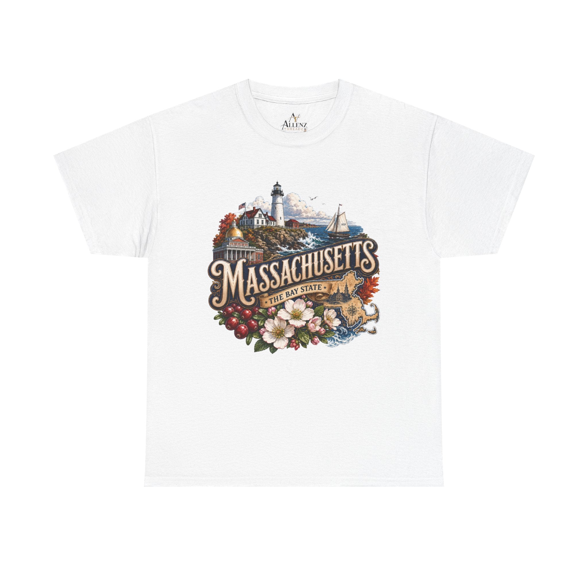 Unisex Heavy Cotton Tee ⚓ Massachusetts – Historic Coastal Pride