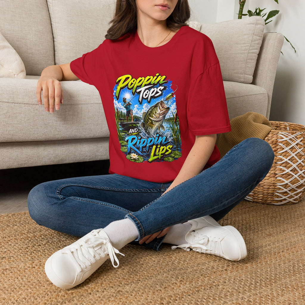 Poppin Tops Rippin Lips Fishing Shirt Unisex Softstyle T-Shirt