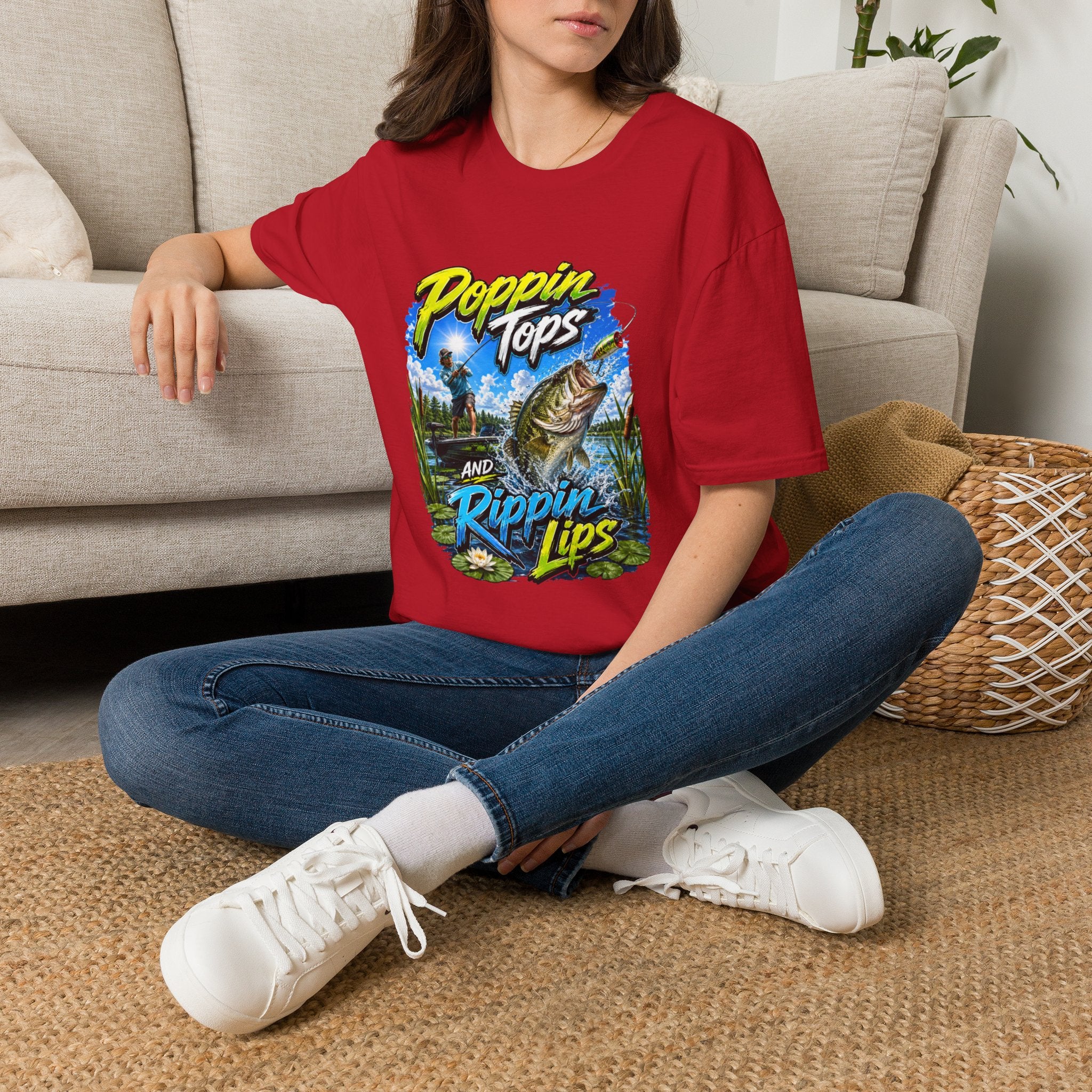 Poppin Tops Rippin Lips Fishing Shirt Unisex Softstyle T-Shirt