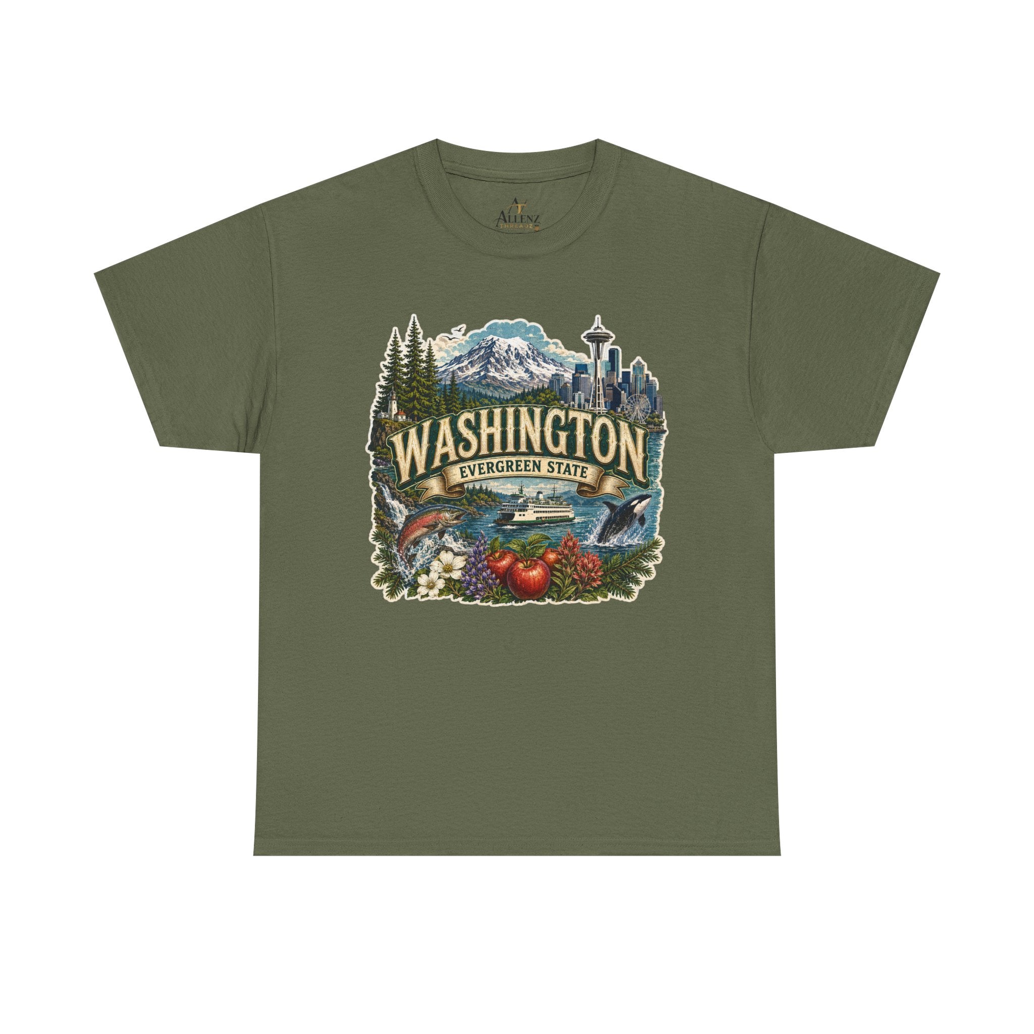 Unisex Heavy Cotton Tee🌲🏔️ Washington – Spirit of the Evergreen State 🚢🐋