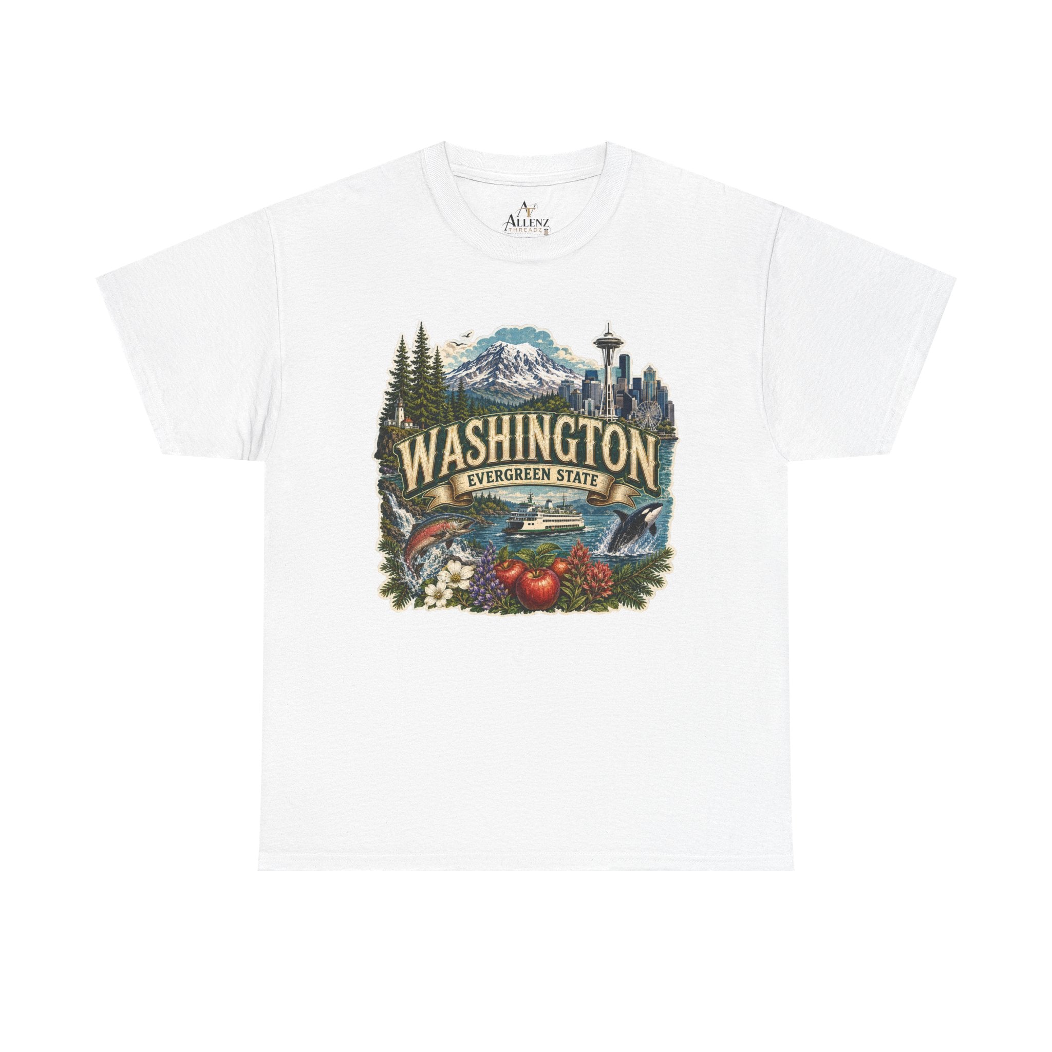 Unisex Heavy Cotton Tee🌲🏔️ Washington – Spirit of the Evergreen State 🚢🐋
