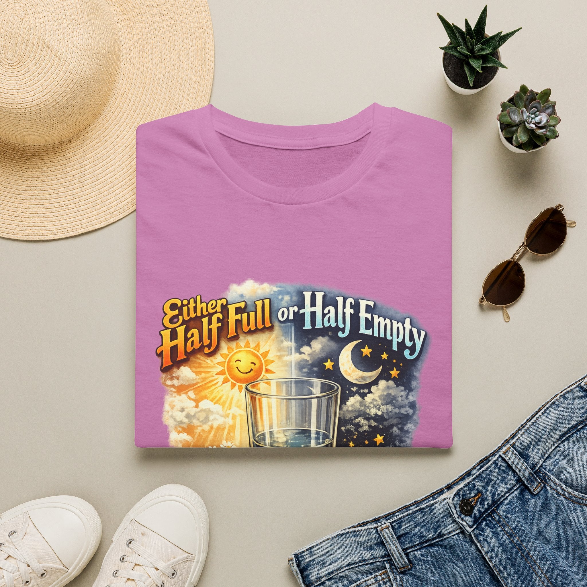 Glass Half Full or Half Empty T-Shirt — Inspirational Day & Night Positive Quote Tee