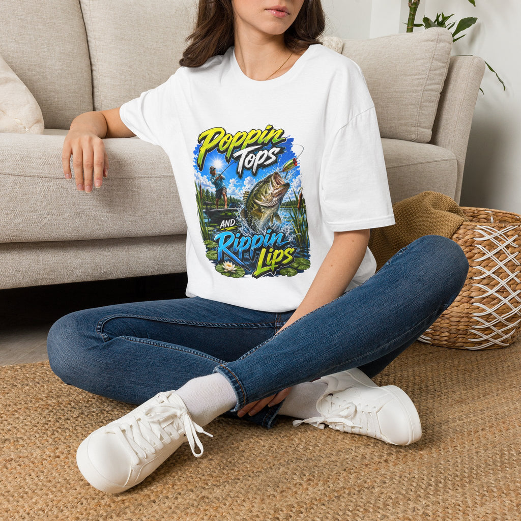 Poppin Tops Rippin Lips Fishing Shirt Unisex Softstyle T-Shirt