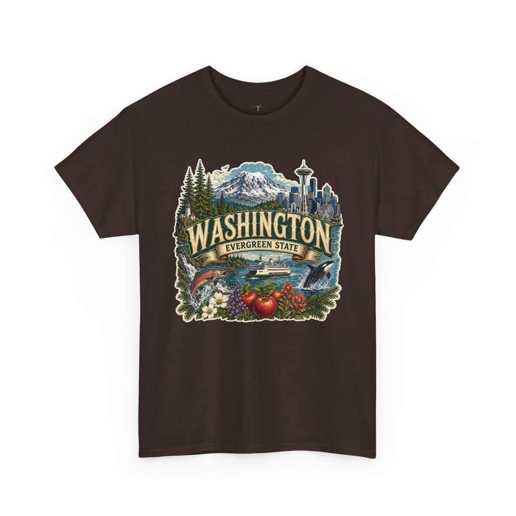 Unisex Heavy Cotton Tee🌲🏔️ Washington – Spirit of the Evergreen State 🚢🐋