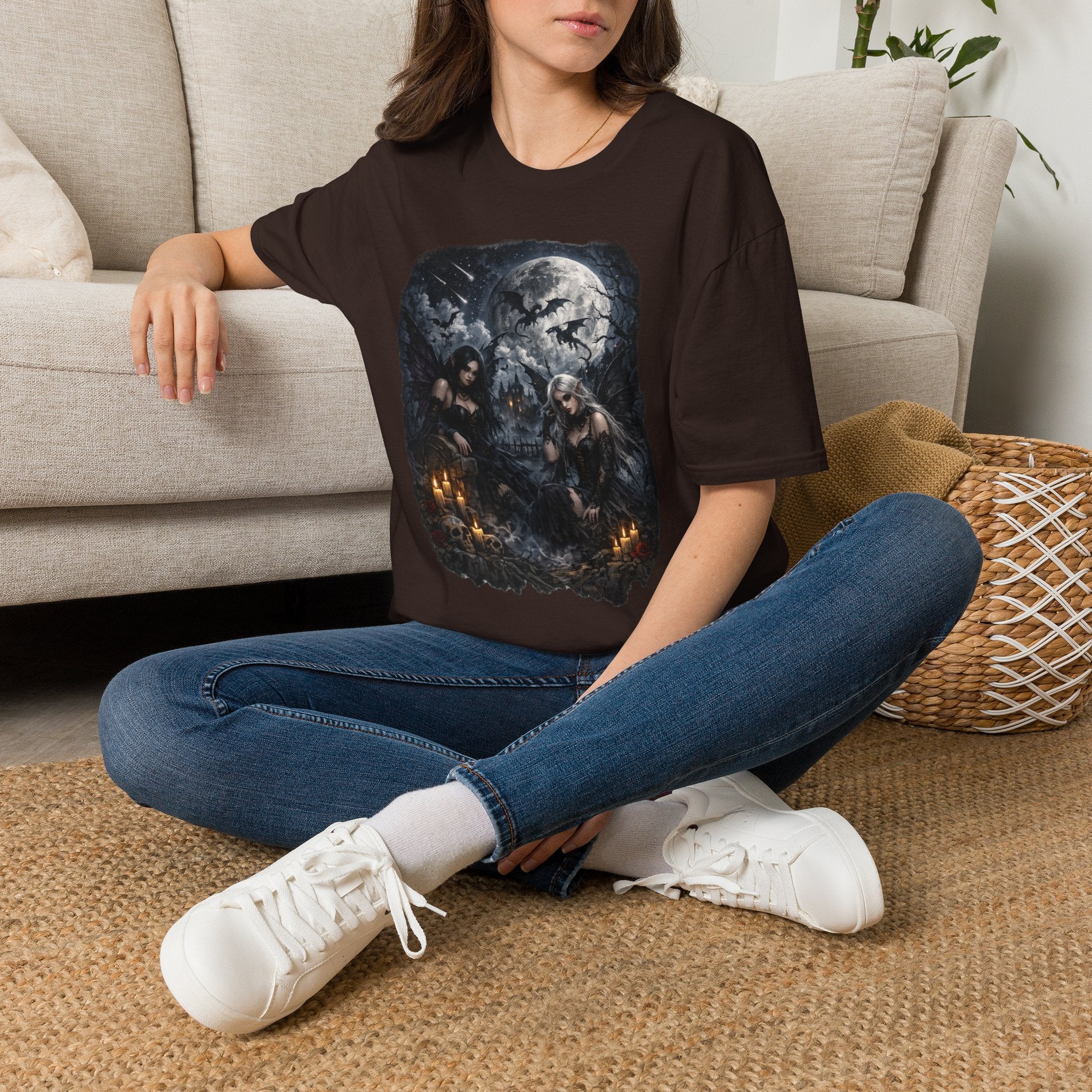 Fantasy Moonlit Wolves T-Shirt — Gothic Werewolf Night Scene