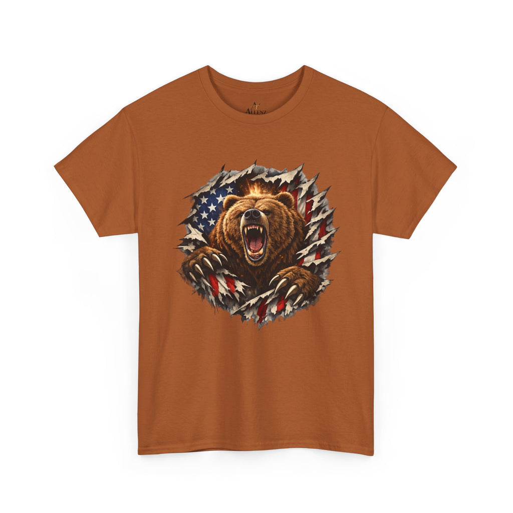 Unisex Heavy Cotton Tee-bear coming out of the American flag