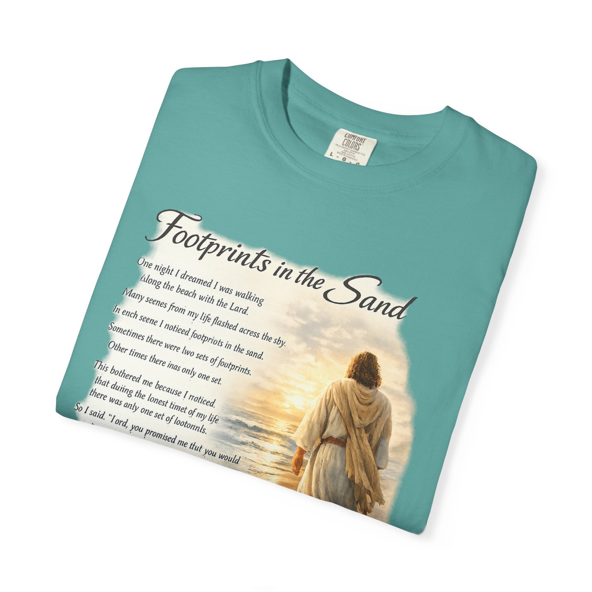 Footprints in the Sand Christian T-Shirt – Inspirational Jesus Poem Tee