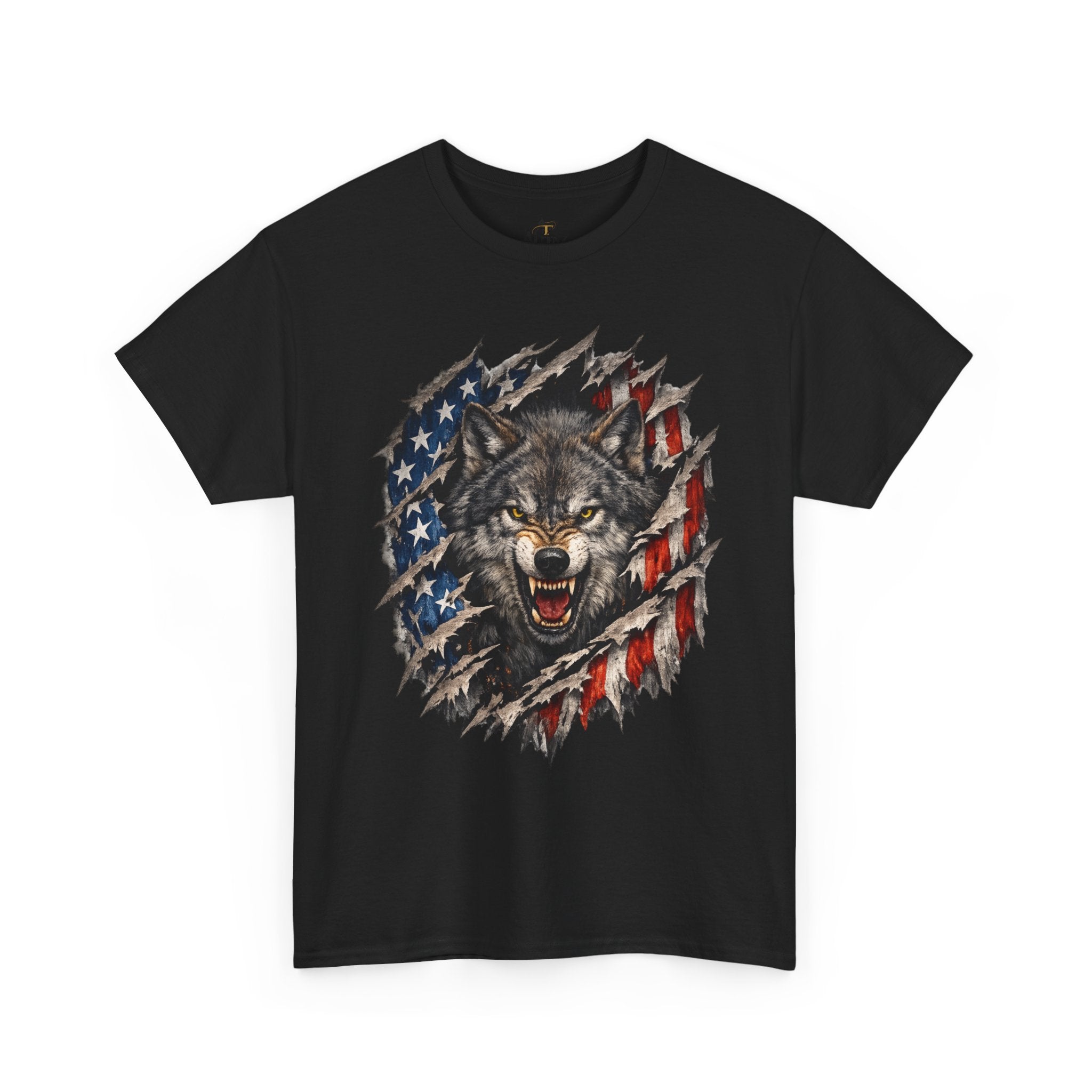 Unisex Heavy Cotton Tee - American flag with wolf face