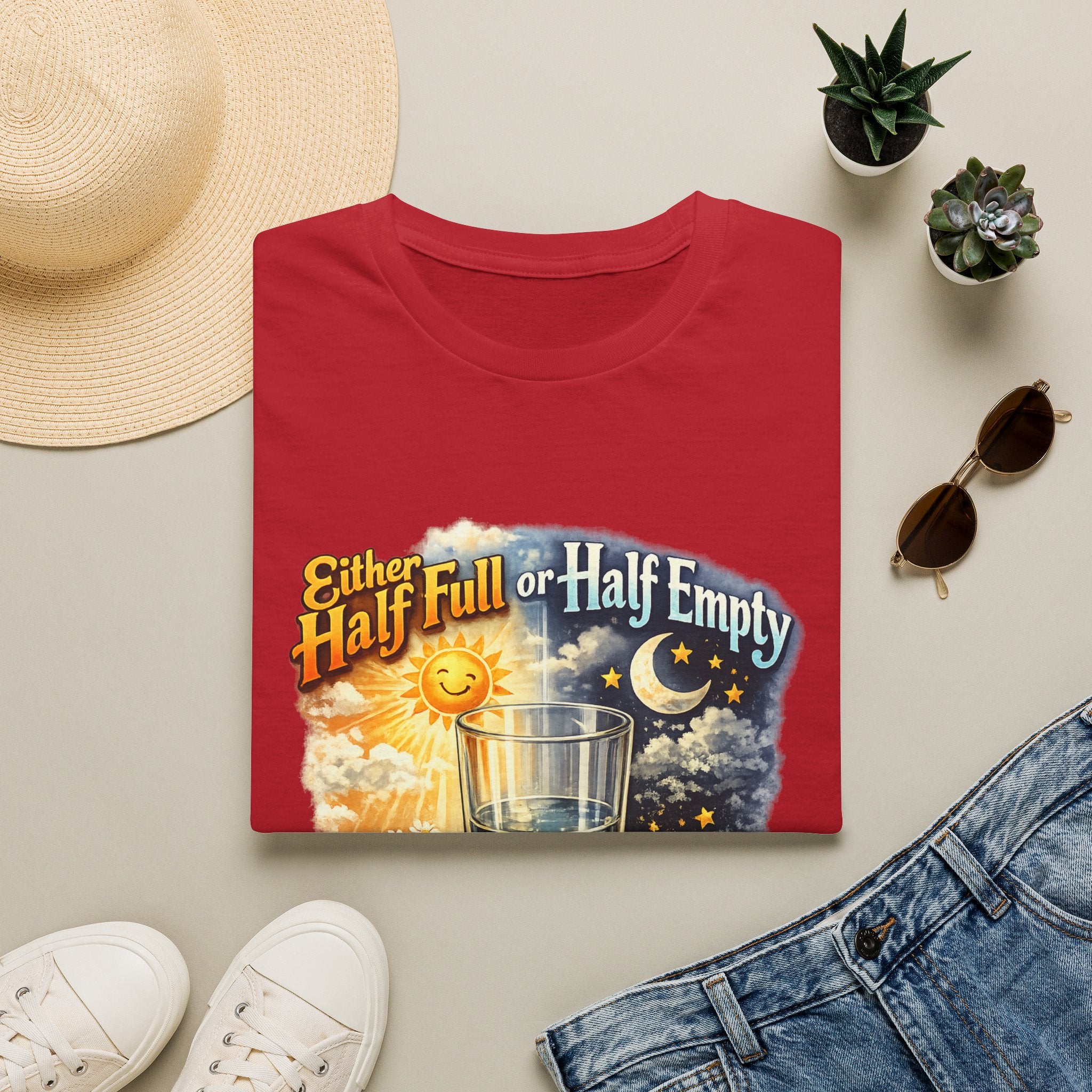 Glass Half Full or Half Empty T-Shirt — Inspirational Day & Night Positive Quote Tee