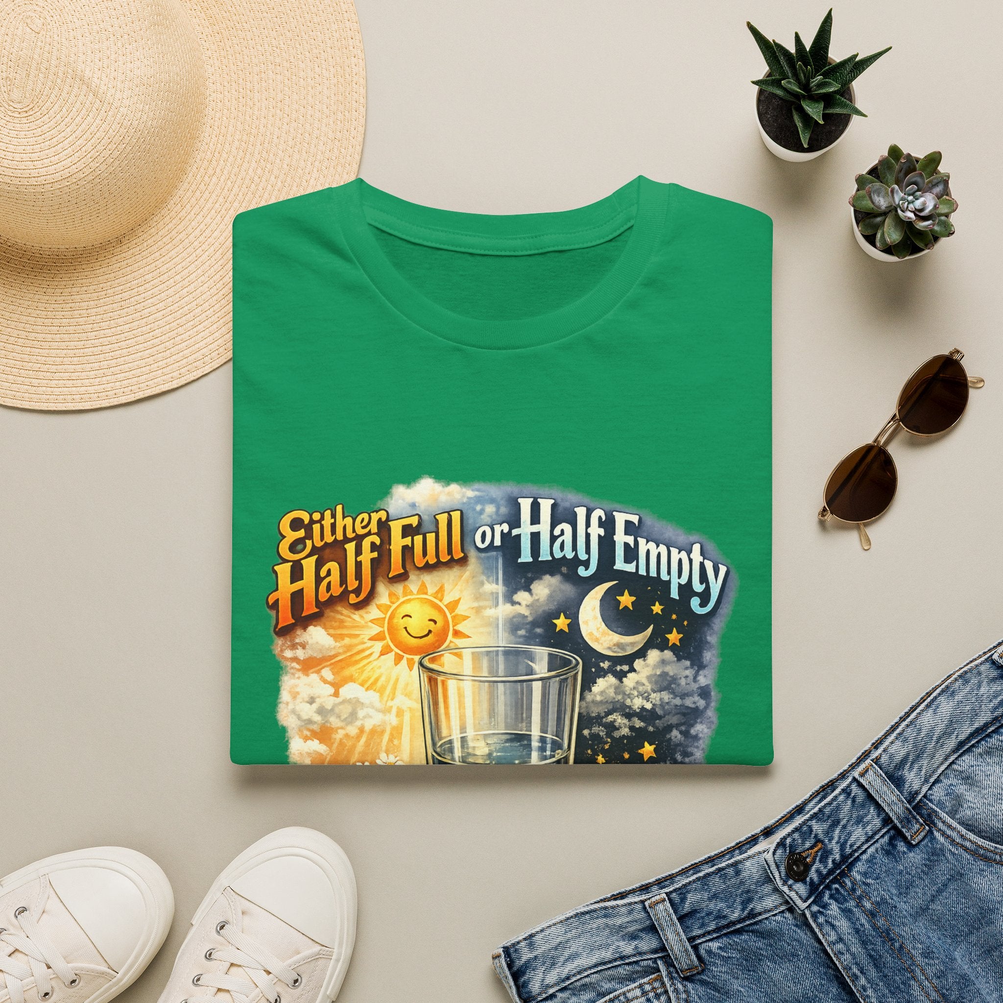 Glass Half Full or Half Empty T-Shirt — Inspirational Day & Night Positive Quote Tee