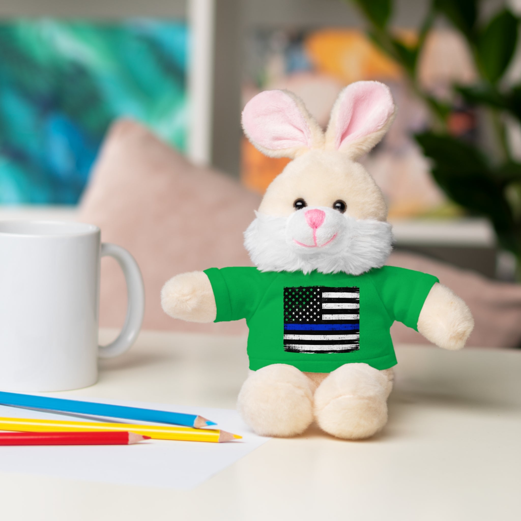 Kids Stuffed Animal with Thin Blue line flag Tee
