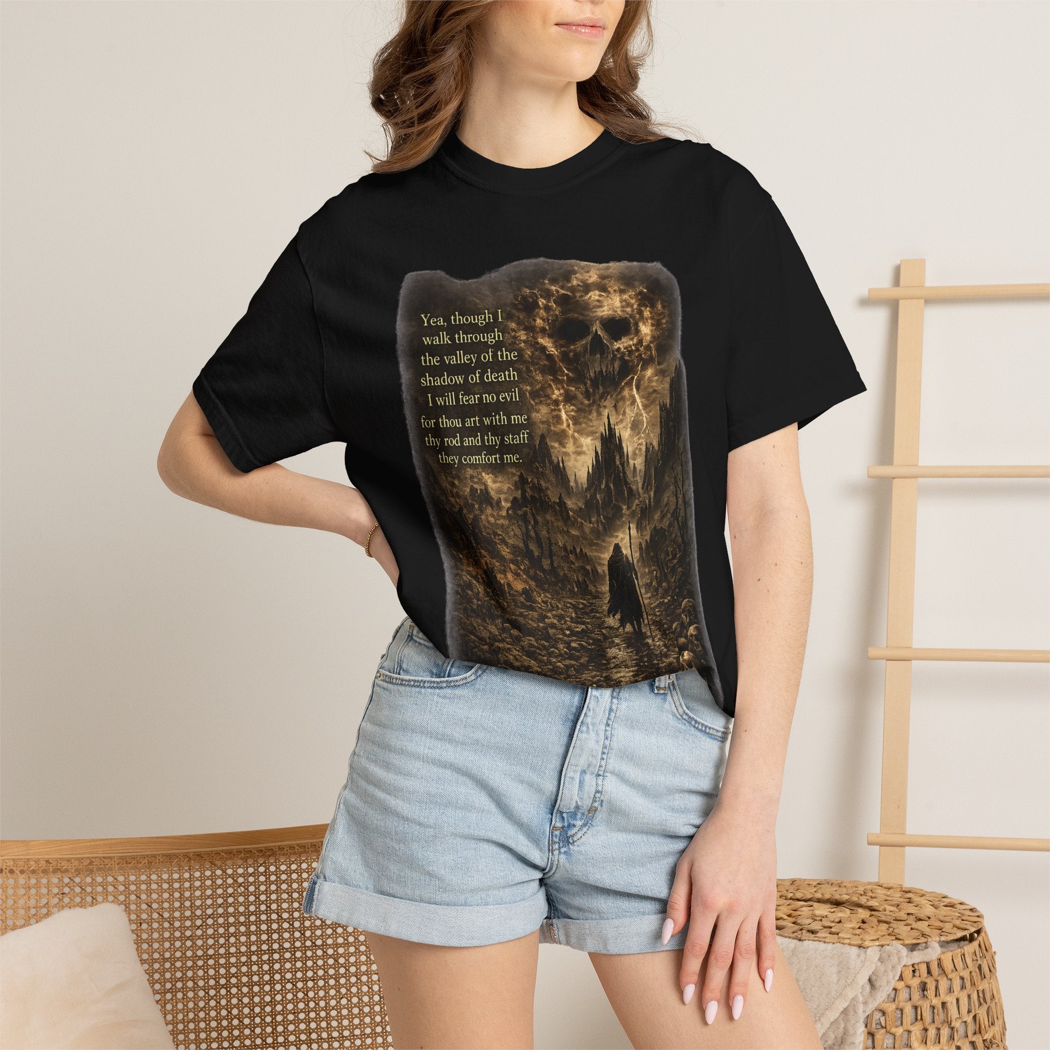 Skull Cavern Gothic T-Shirt — 'You…walk through the valley of the shadow of death' Graphic Tee