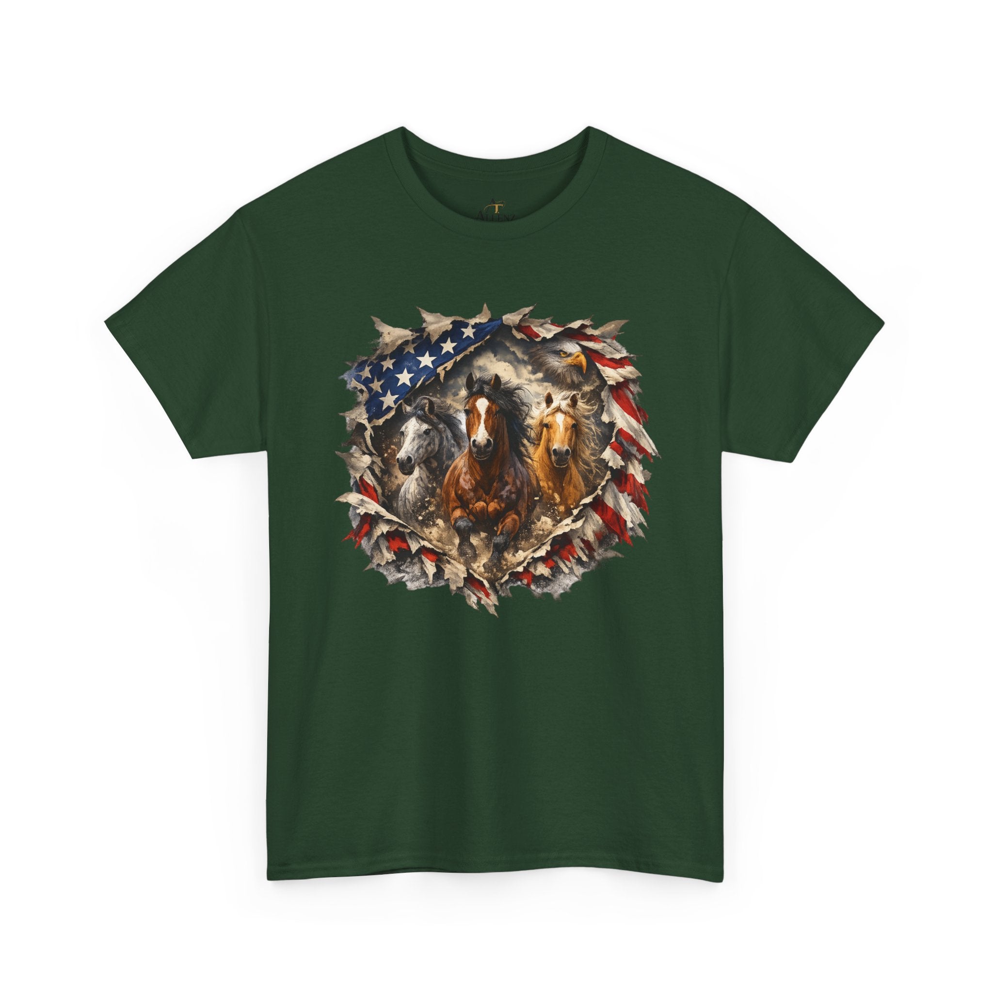 Unisex Heavy Cotton Tee American flag with horses