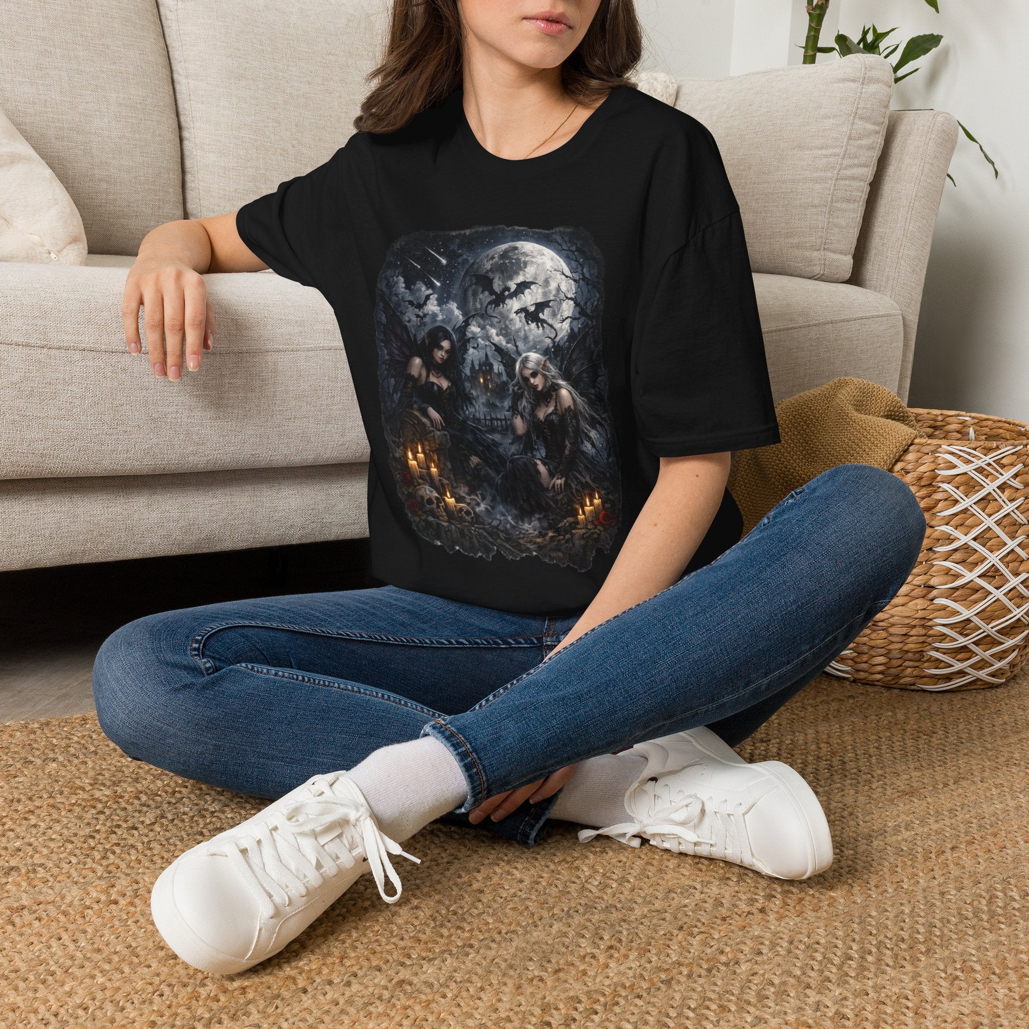 Fantasy Moonlit Wolves T-Shirt — Gothic Werewolf Night Scene
