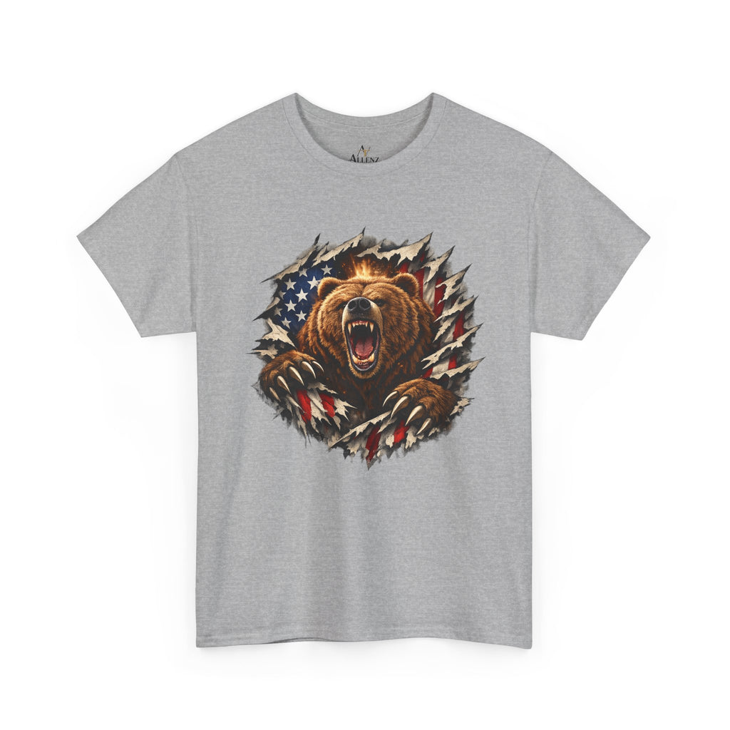 Unisex Heavy Cotton Tee-bear coming out of the American flag