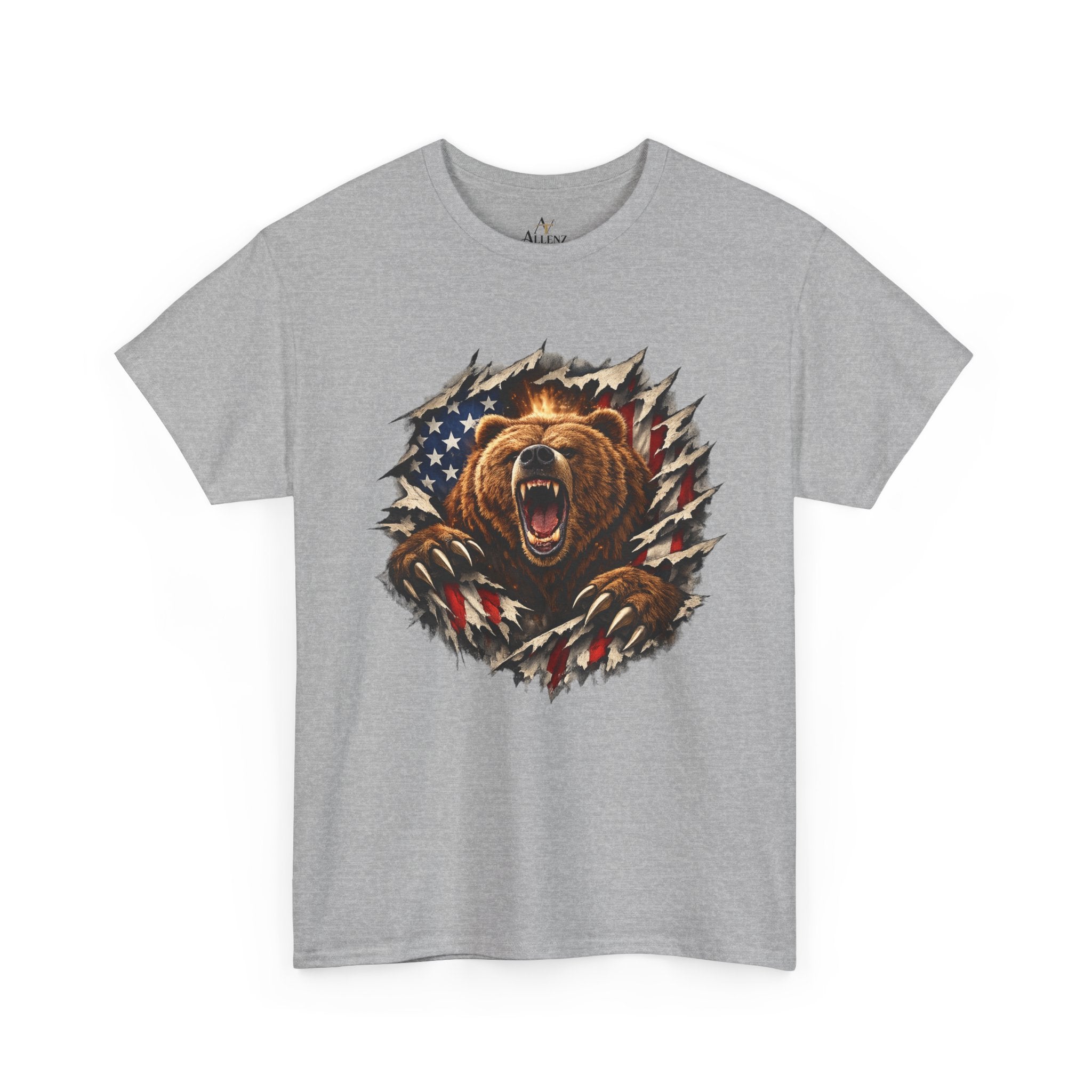 Unisex Heavy Cotton Tee-bear coming out of the American flag