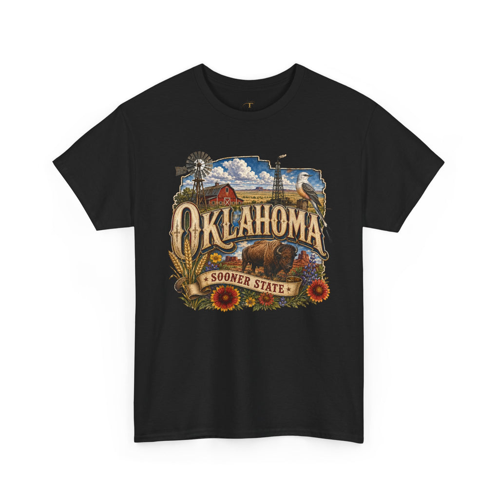 Unisex Heavy Cotton Tee🌾 Oklahoma – Proud Spirit of the Sooner State 🦬🌻