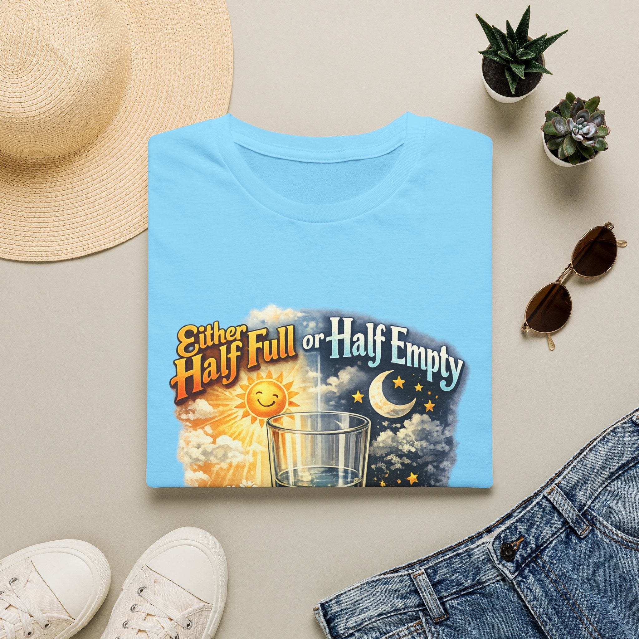 Glass Half Full or Half Empty T-Shirt — Inspirational Day & Night Positive Quote Tee